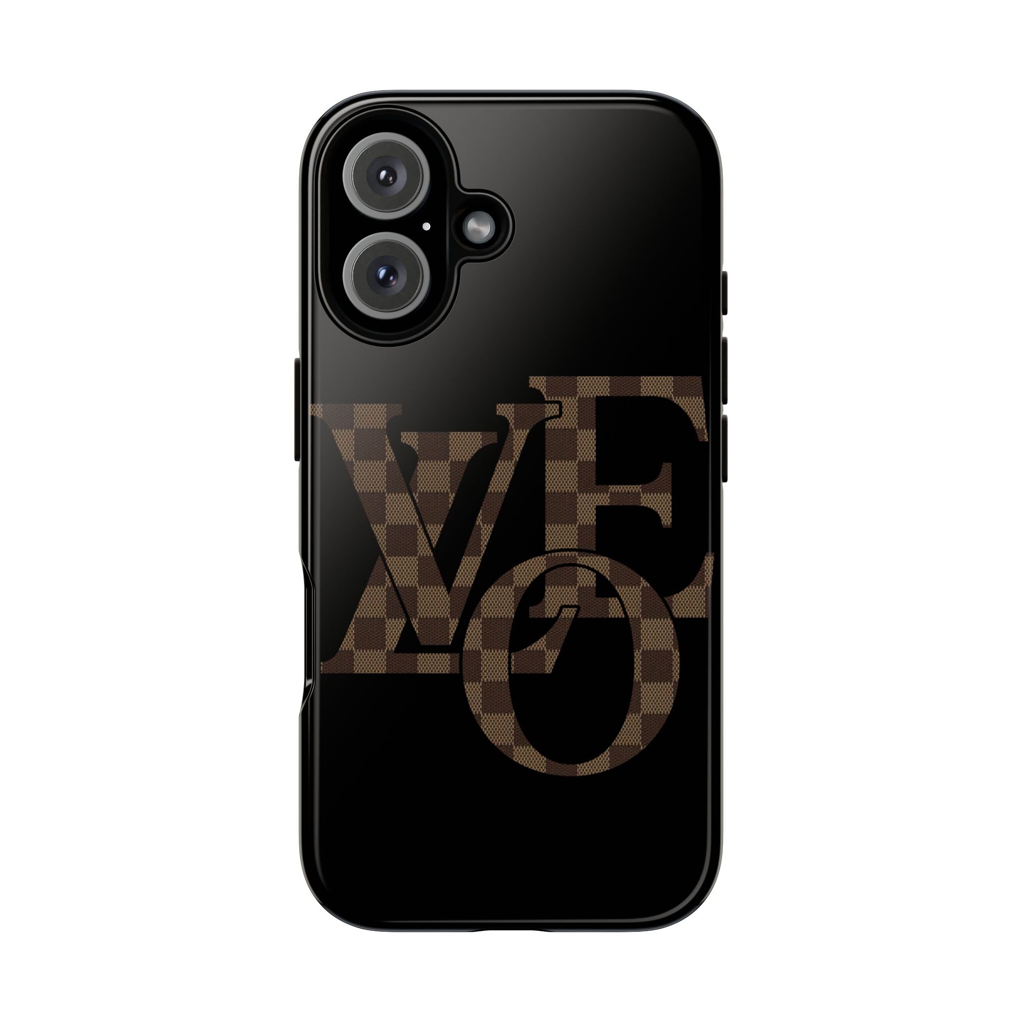 Black Tough Phone Case with Checkerboard "LOVE' Monogram — Protective iPhone Cover