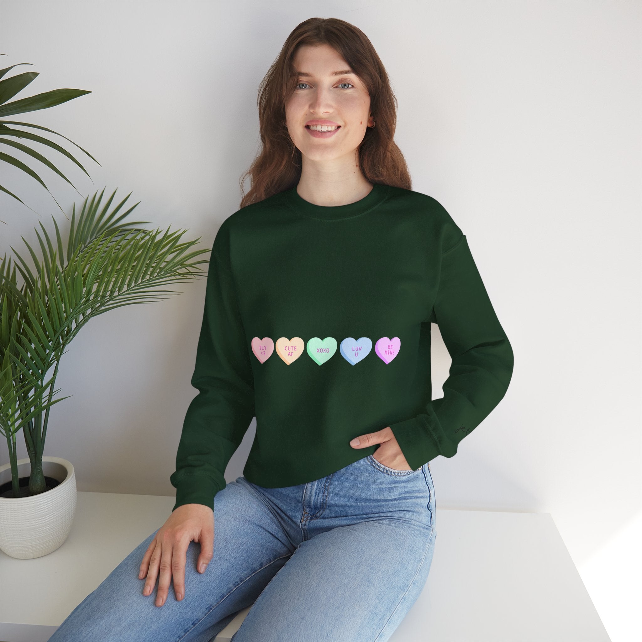 Pastel Conversation Hearts Crewneck Sweatshirt