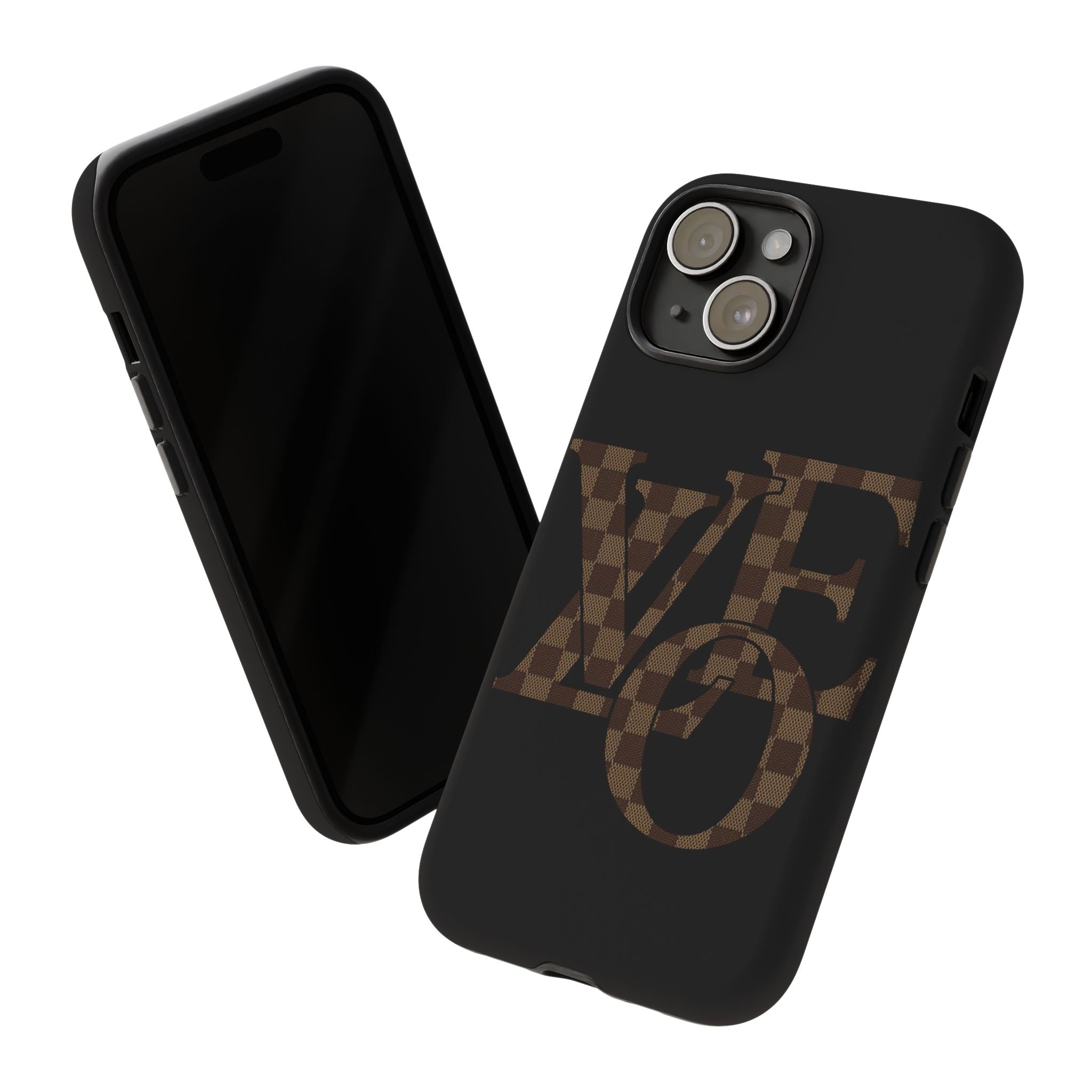 Black Tough Phone Case with Checkerboard "LOVE' Monogram — Protective iPhone Cover