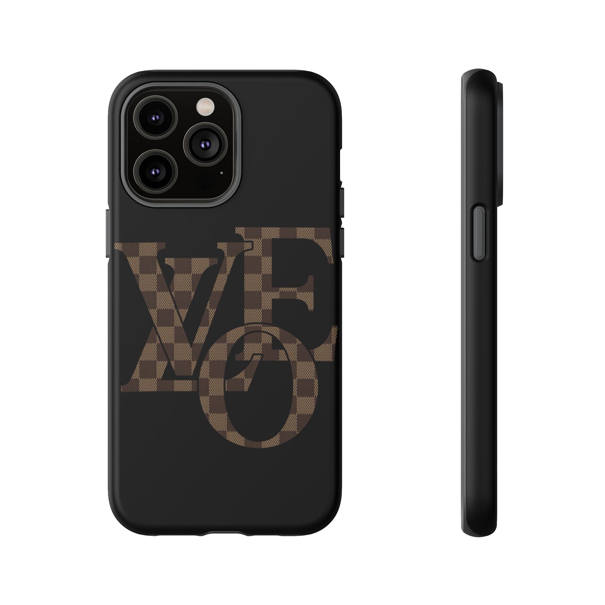 Black Tough Phone Case with Checkerboard "LOVE' Monogram — Protective iPhone Cover