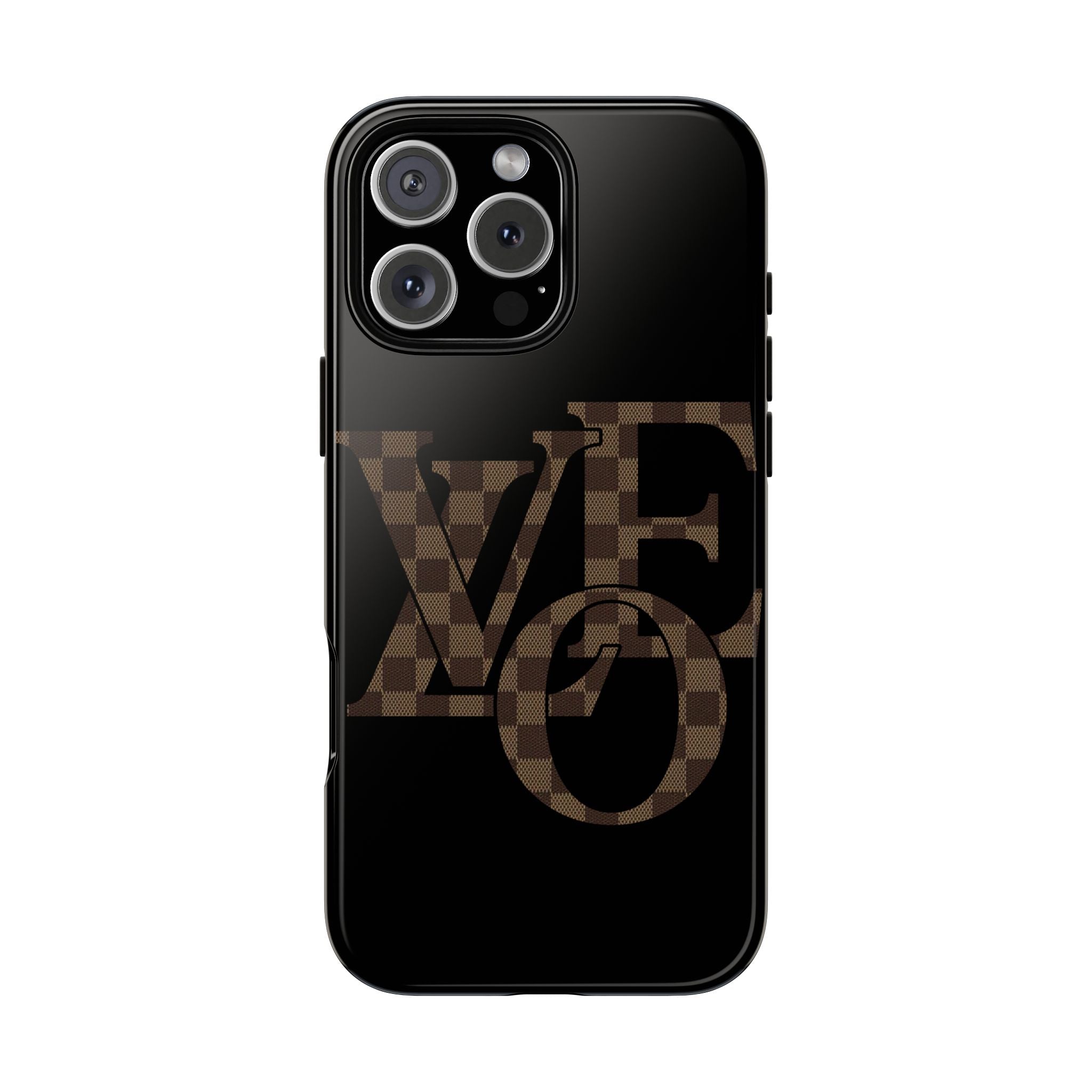 Black Tough Phone Case with Checkerboard "LOVE' Monogram — Protective iPhone Cover