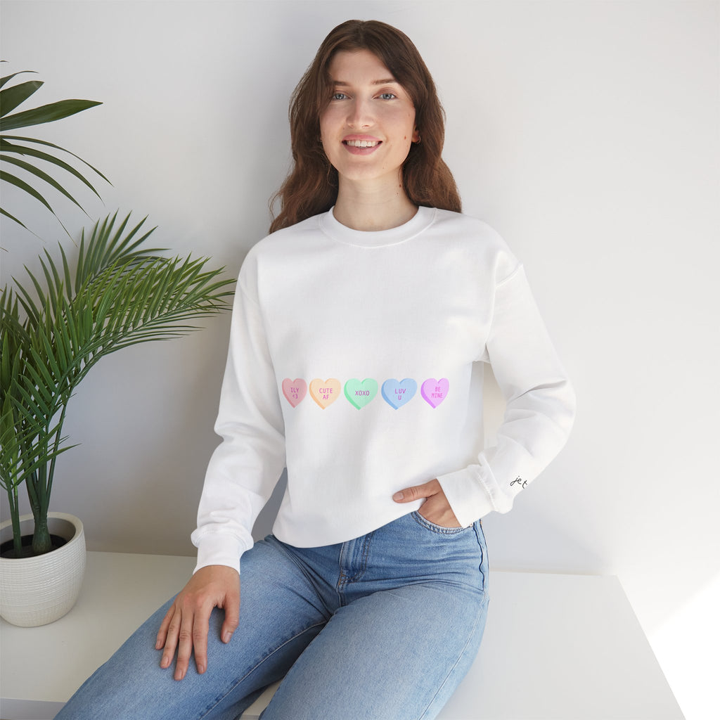Pastel Conversation Hearts Crewneck Sweatshirt