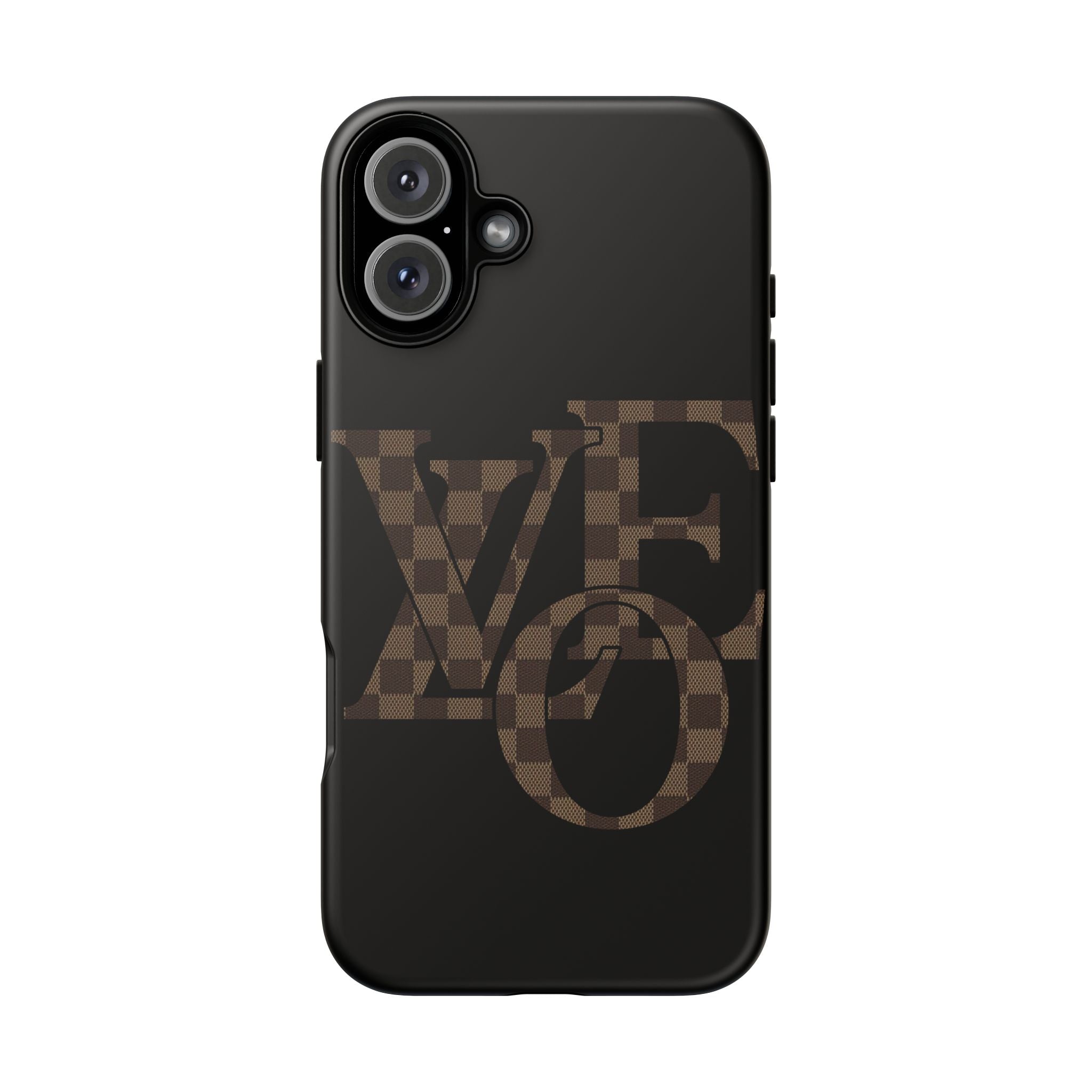 Black Tough Phone Case with Checkerboard "LOVE' Monogram — Protective iPhone Cover