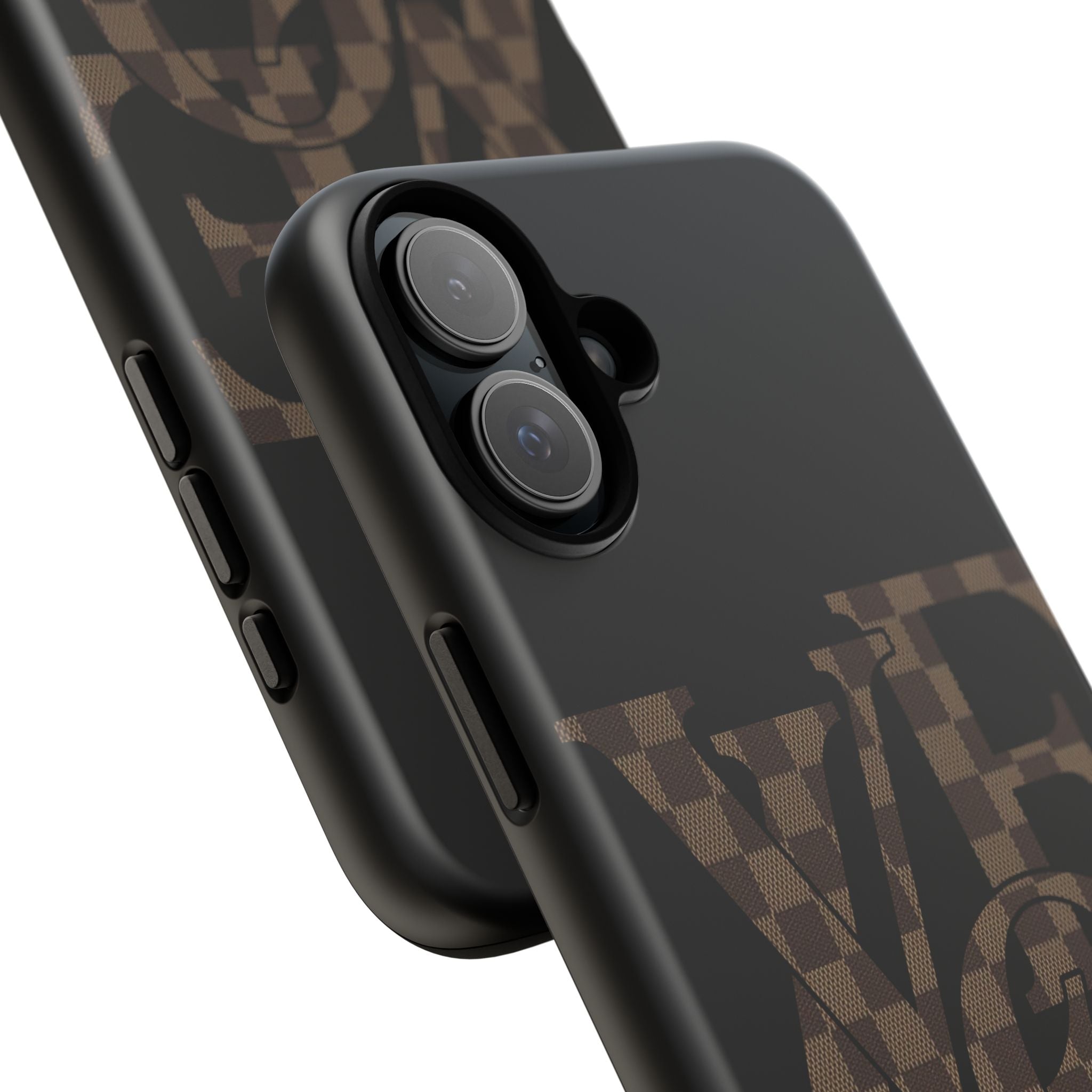 Black Tough Phone Case with Checkerboard "LOVE' Monogram — Protective iPhone Cover