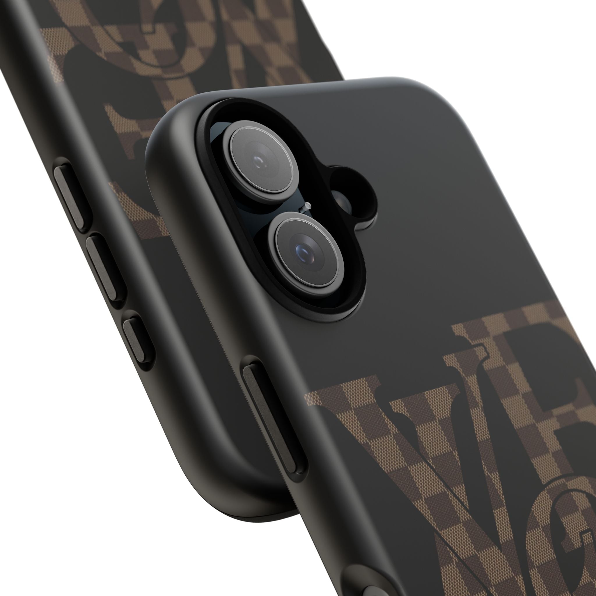 Black Tough Phone Case with Checkerboard "LOVE' Monogram — Protective iPhone Cover