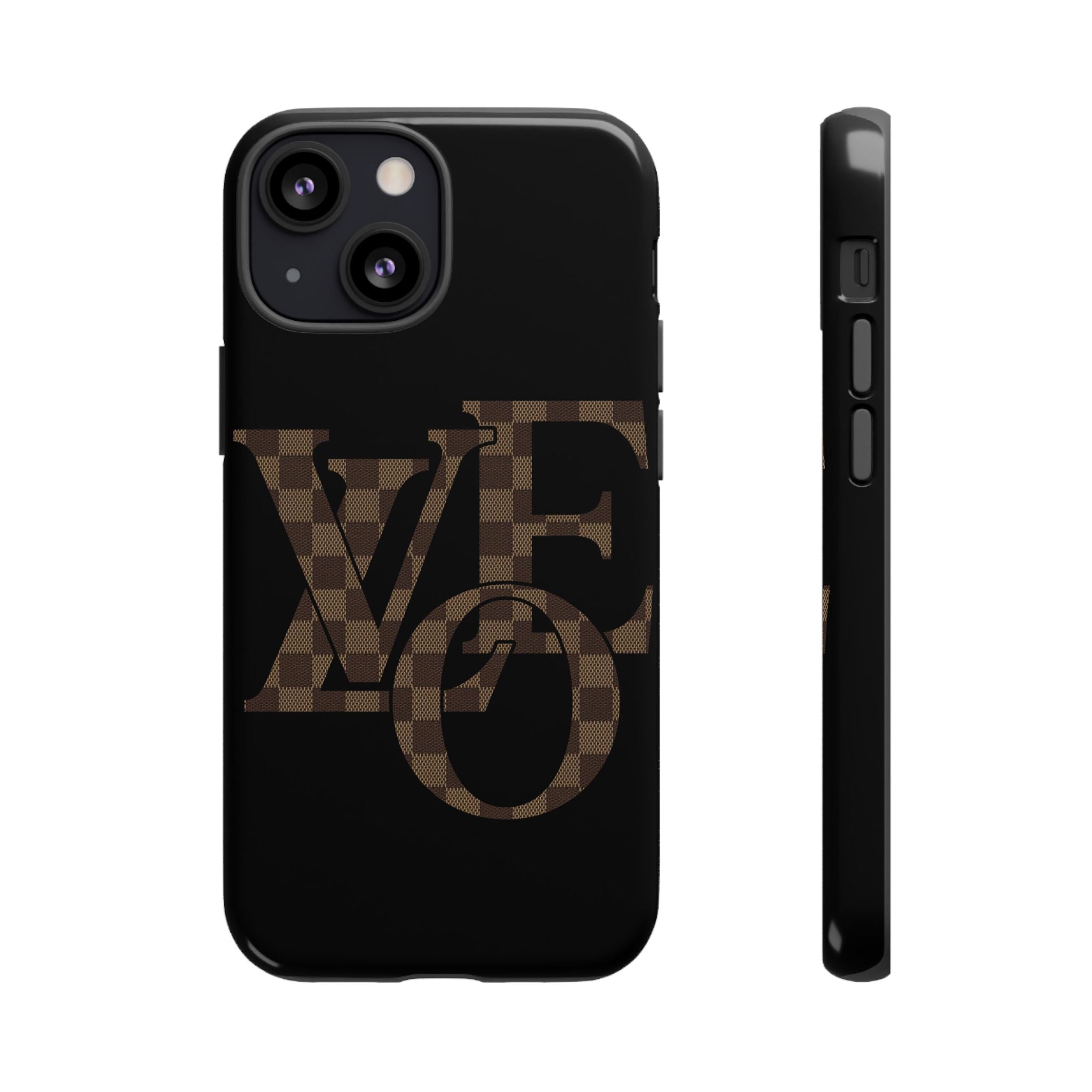 Black Tough Phone Case with Checkerboard "LOVE' Monogram — Protective iPhone Cover