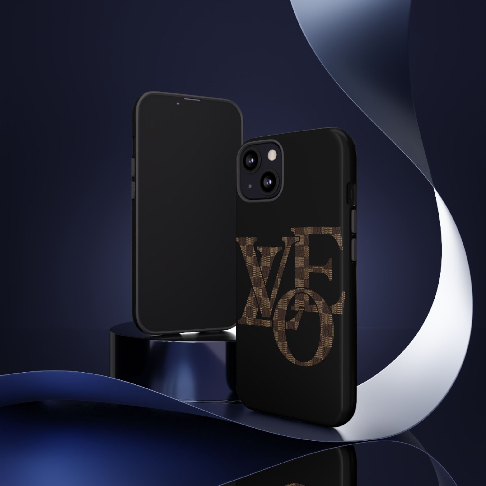 Black Tough Phone Case with Checkerboard "LOVE' Monogram — Protective iPhone Cover