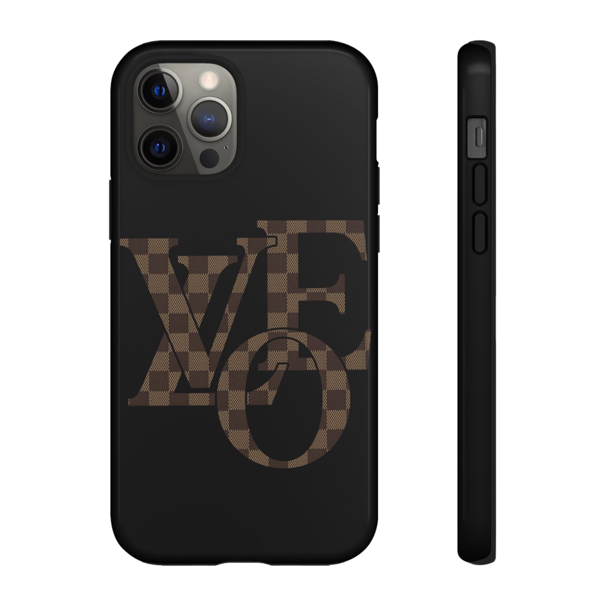 Black Tough Phone Case with Checkerboard "LOVE' Monogram — Protective iPhone Cover