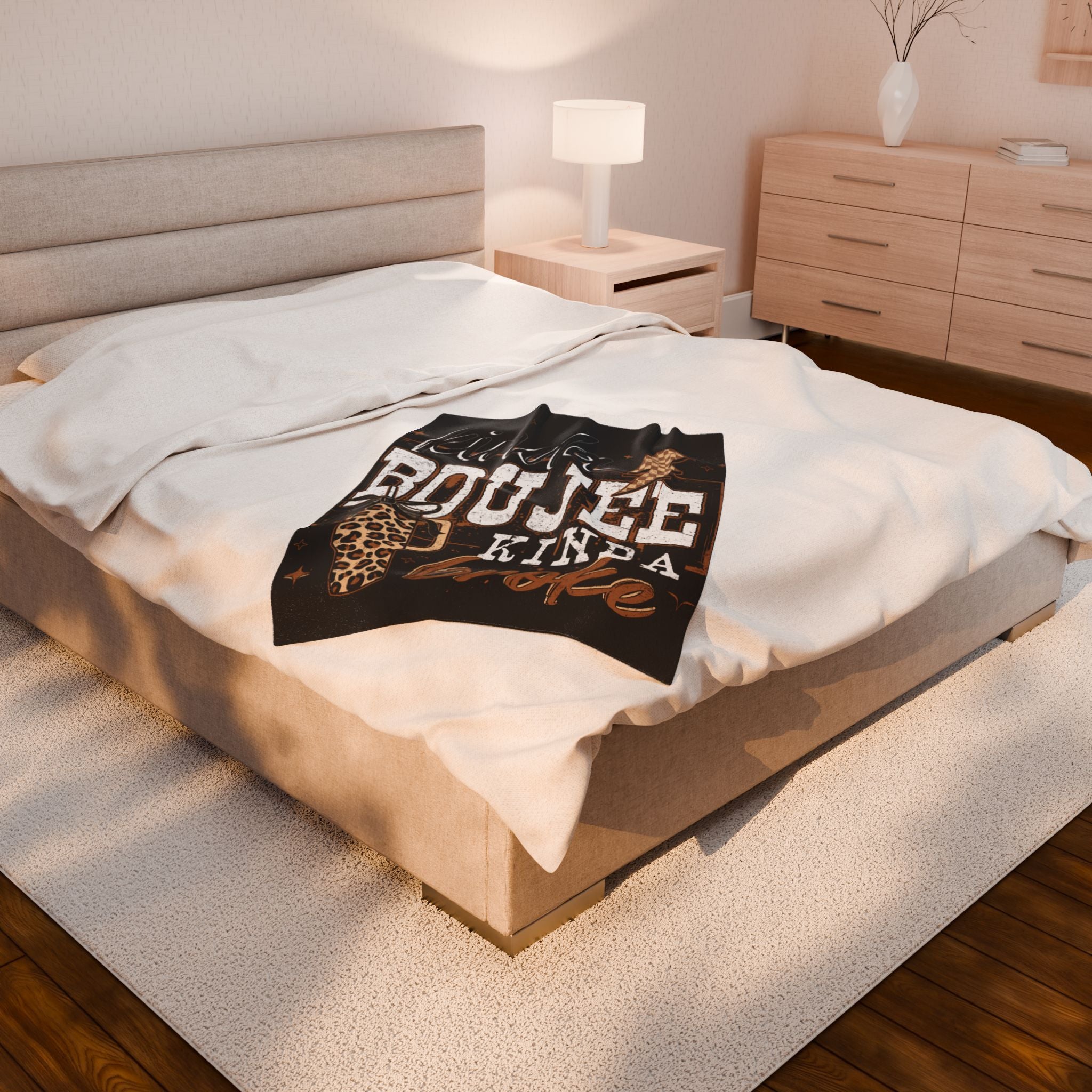 Velveteen Plush Blanket — "Kinda Boujee Kinda Broke" Leopard Gift Throw