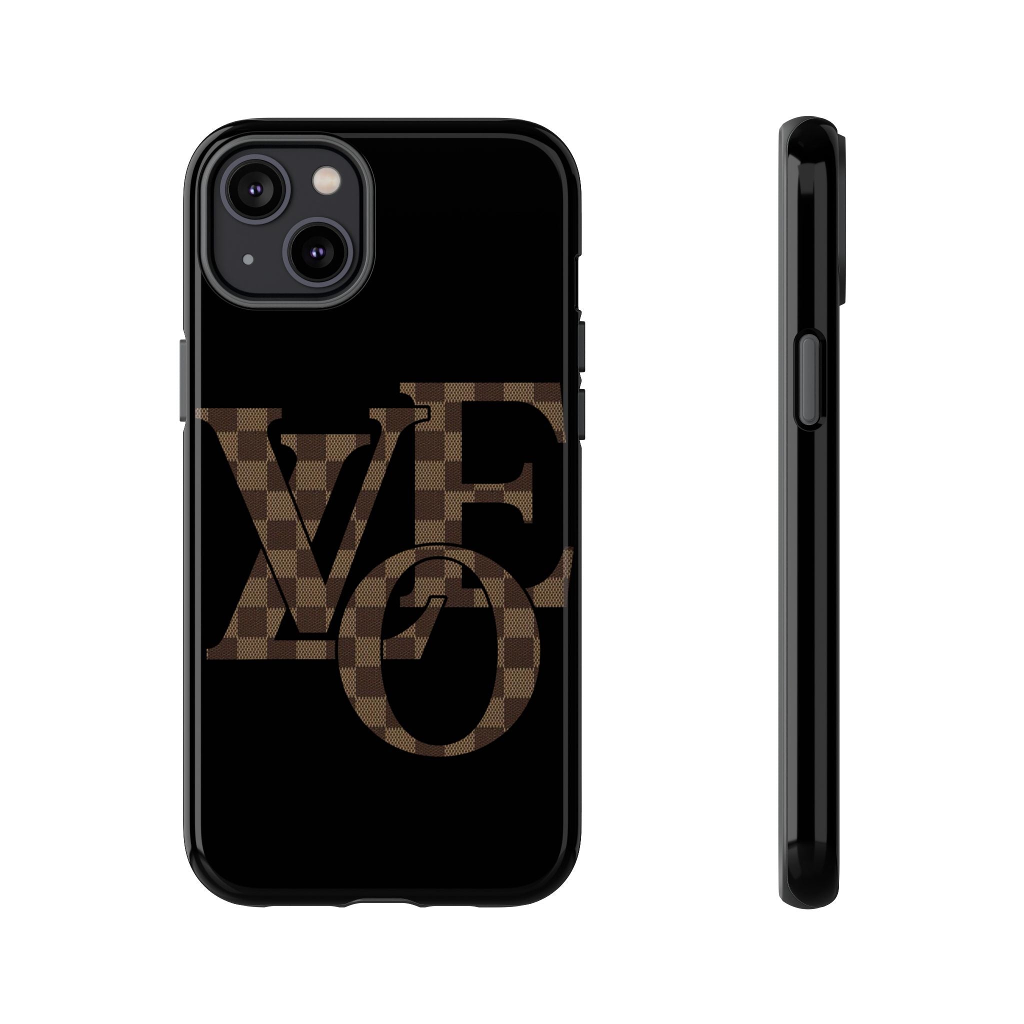 Black Tough Phone Case with Checkerboard "LOVE' Monogram — Protective iPhone Cover