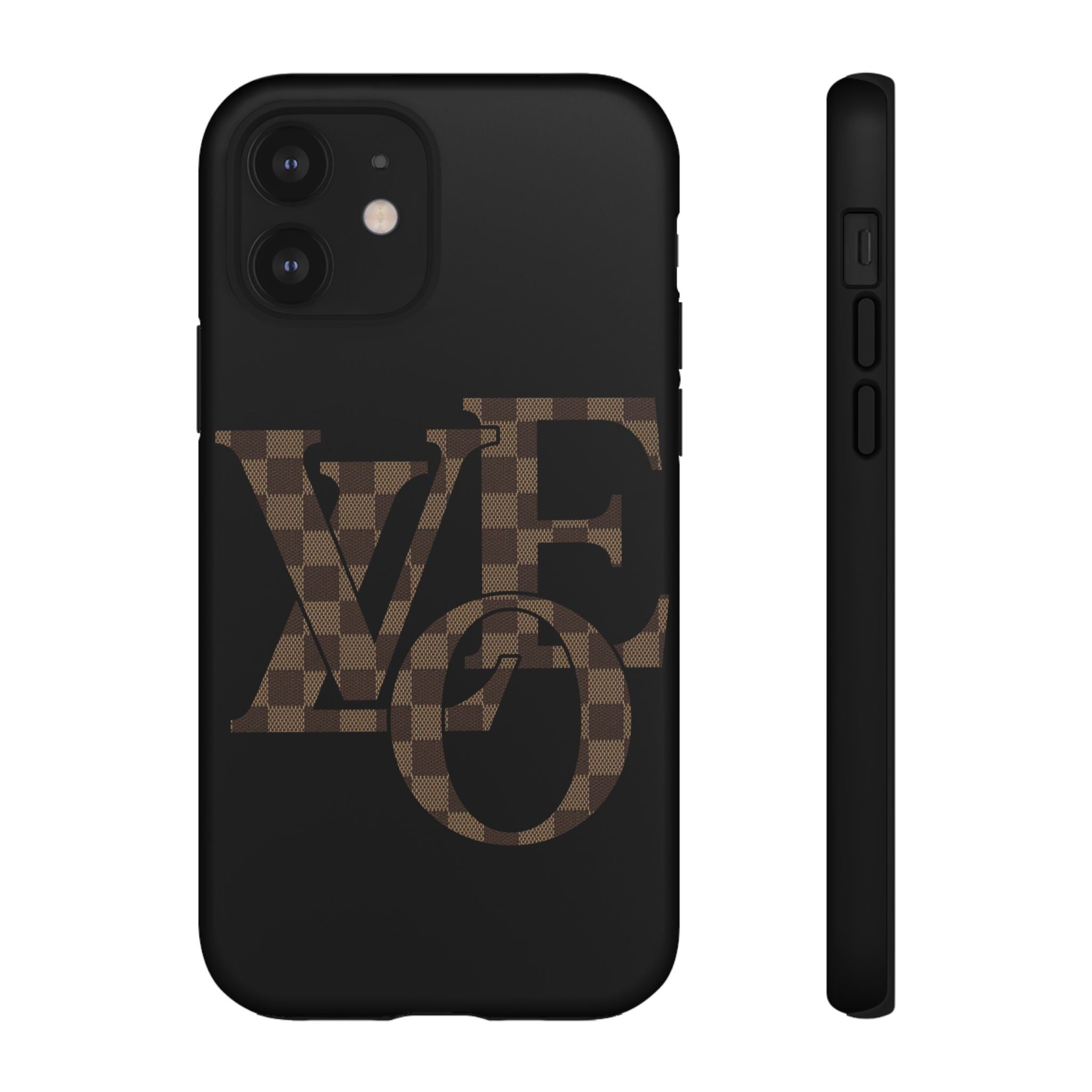 Black Tough Phone Case with Checkerboard "LOVE' Monogram — Protective iPhone Cover