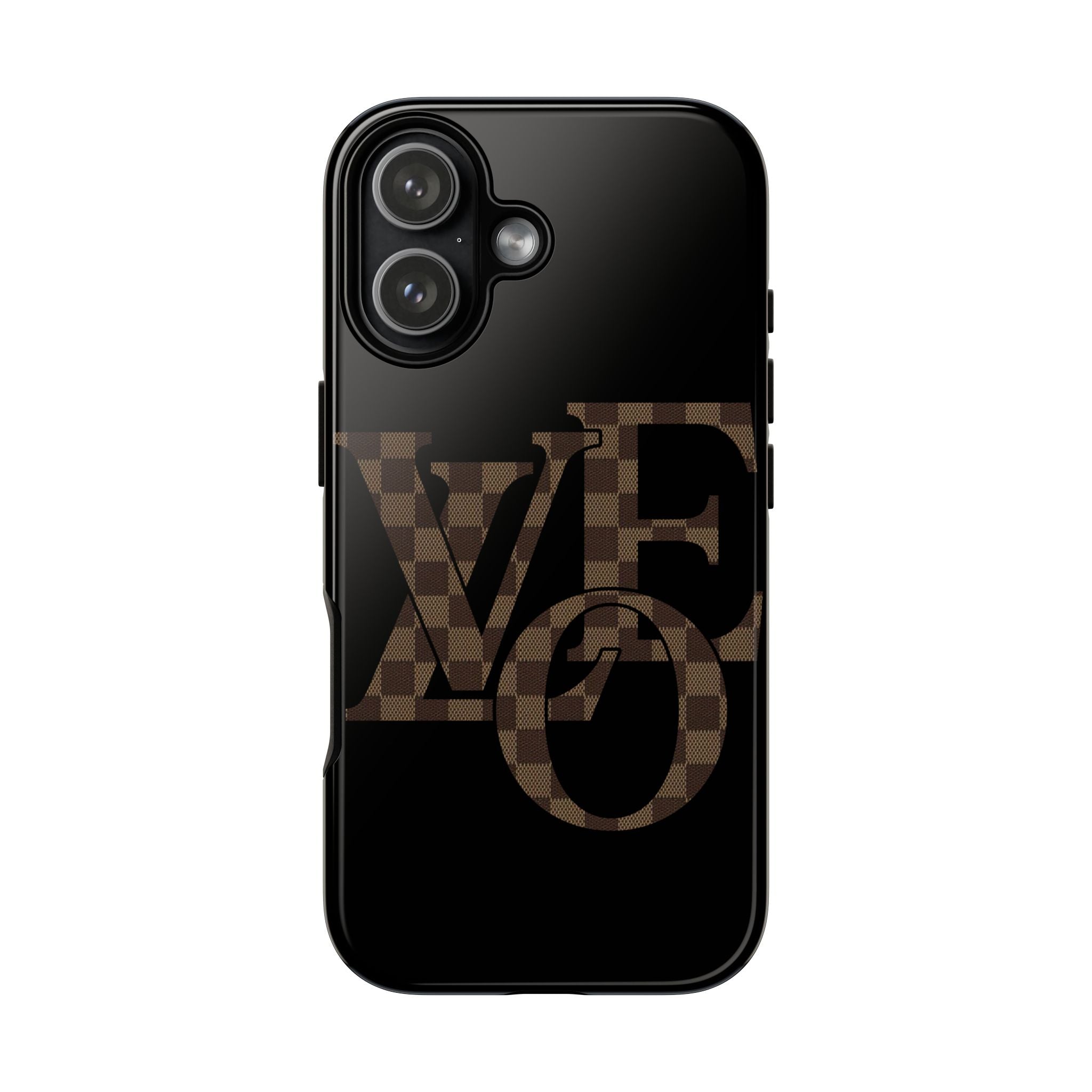 Black Tough Phone Case with Checkerboard "LOVE' Monogram — Protective iPhone Cover