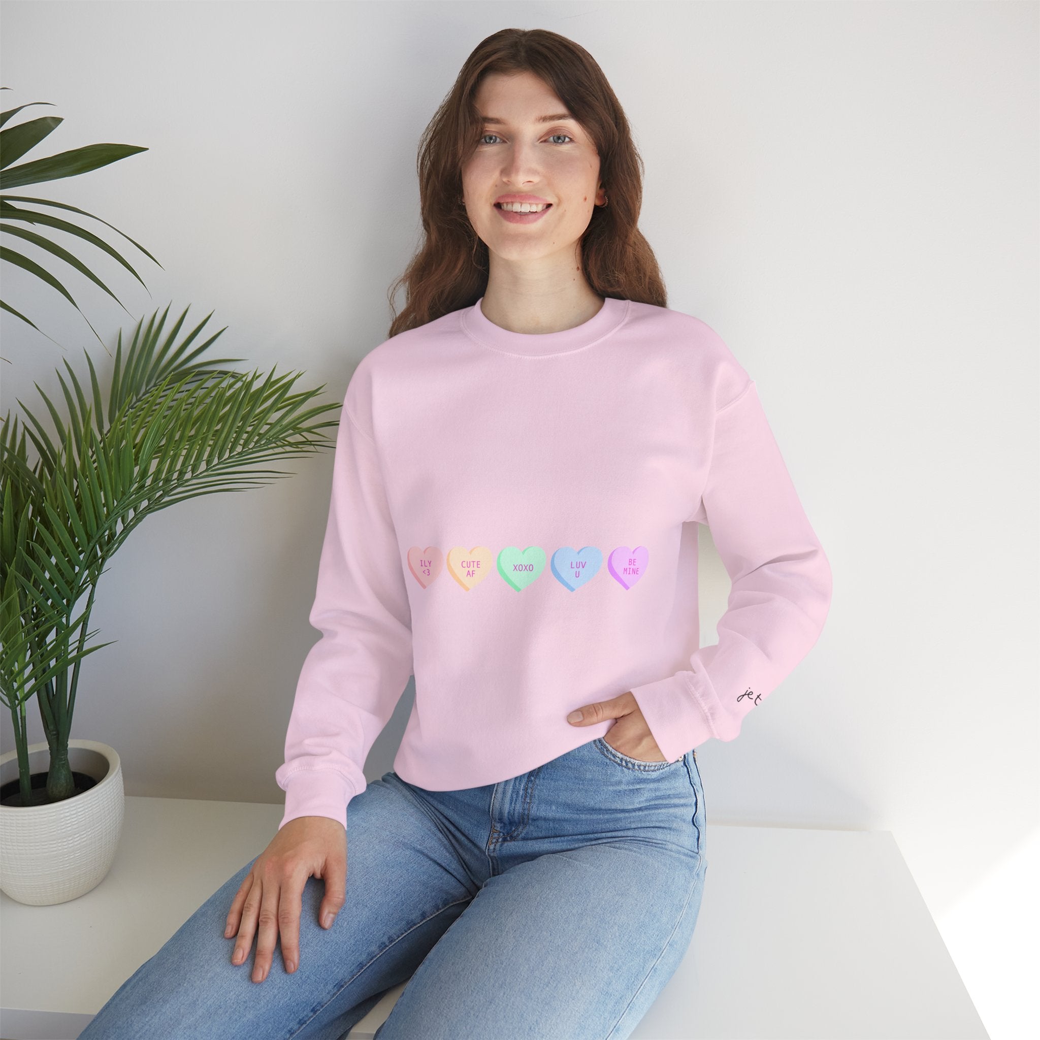 Pastel Conversation Hearts Crewneck Sweatshirt
