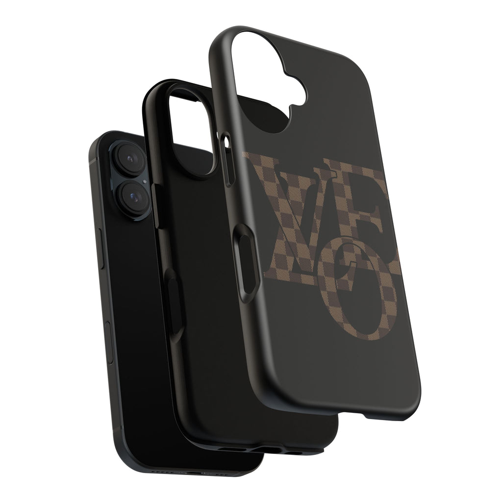 Black Tough Phone Case with Checkerboard "LOVE' Monogram — Protective iPhone Cover