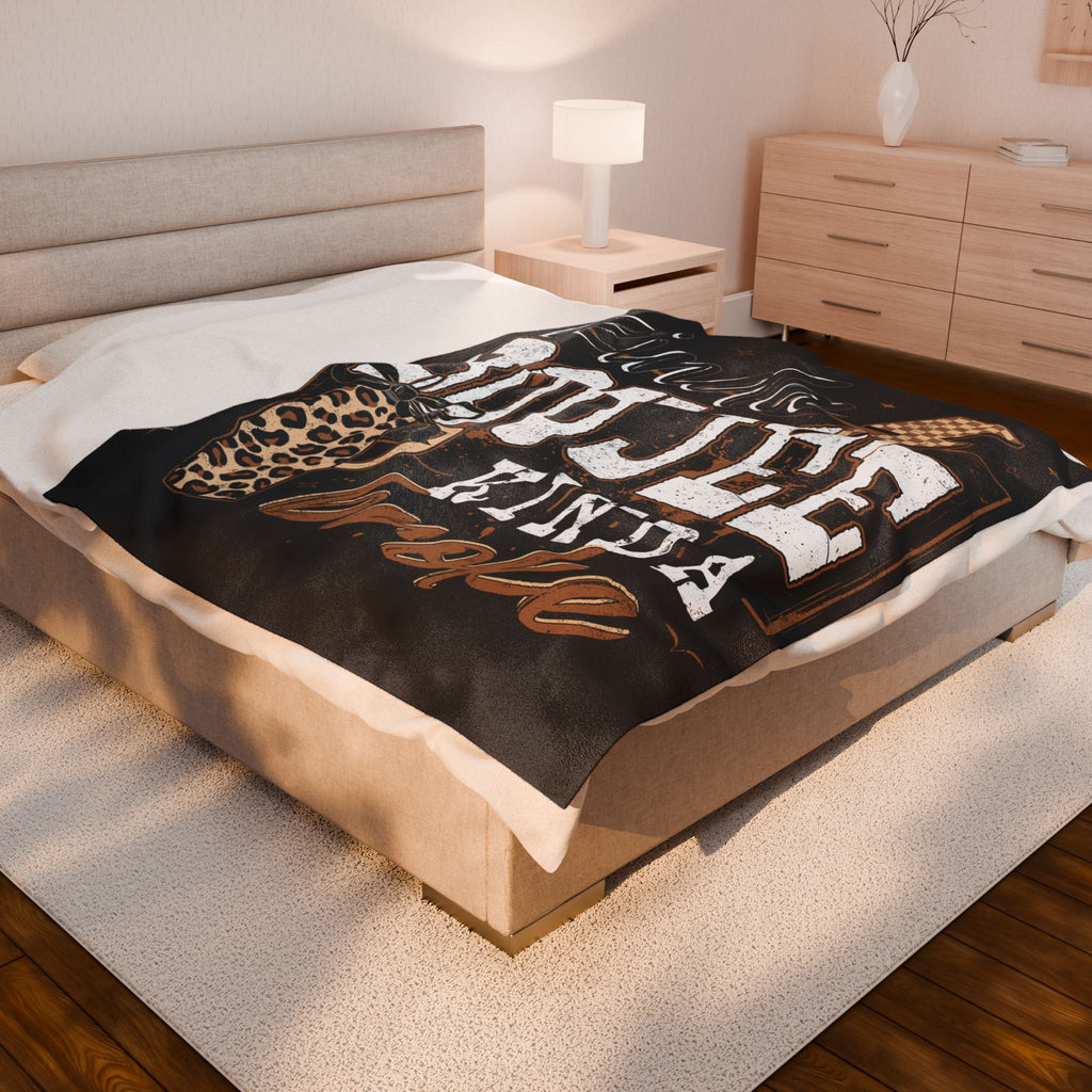Velveteen Plush Blanket — "Kinda Boujee Kinda Broke" Leopard Gift Throw