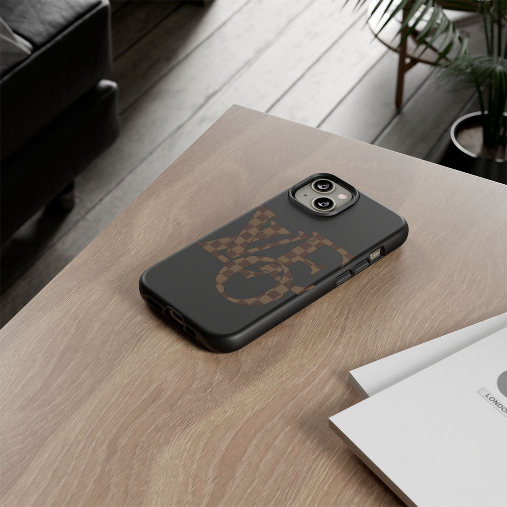 Black Tough Phone Case with Checkerboard "LOVE' Monogram — Protective iPhone Cover