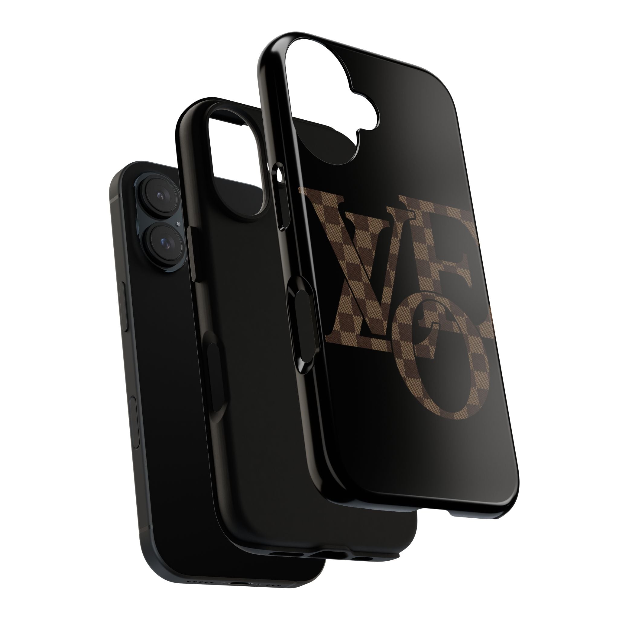 Black Tough Phone Case with Checkerboard "LOVE' Monogram — Protective iPhone Cover