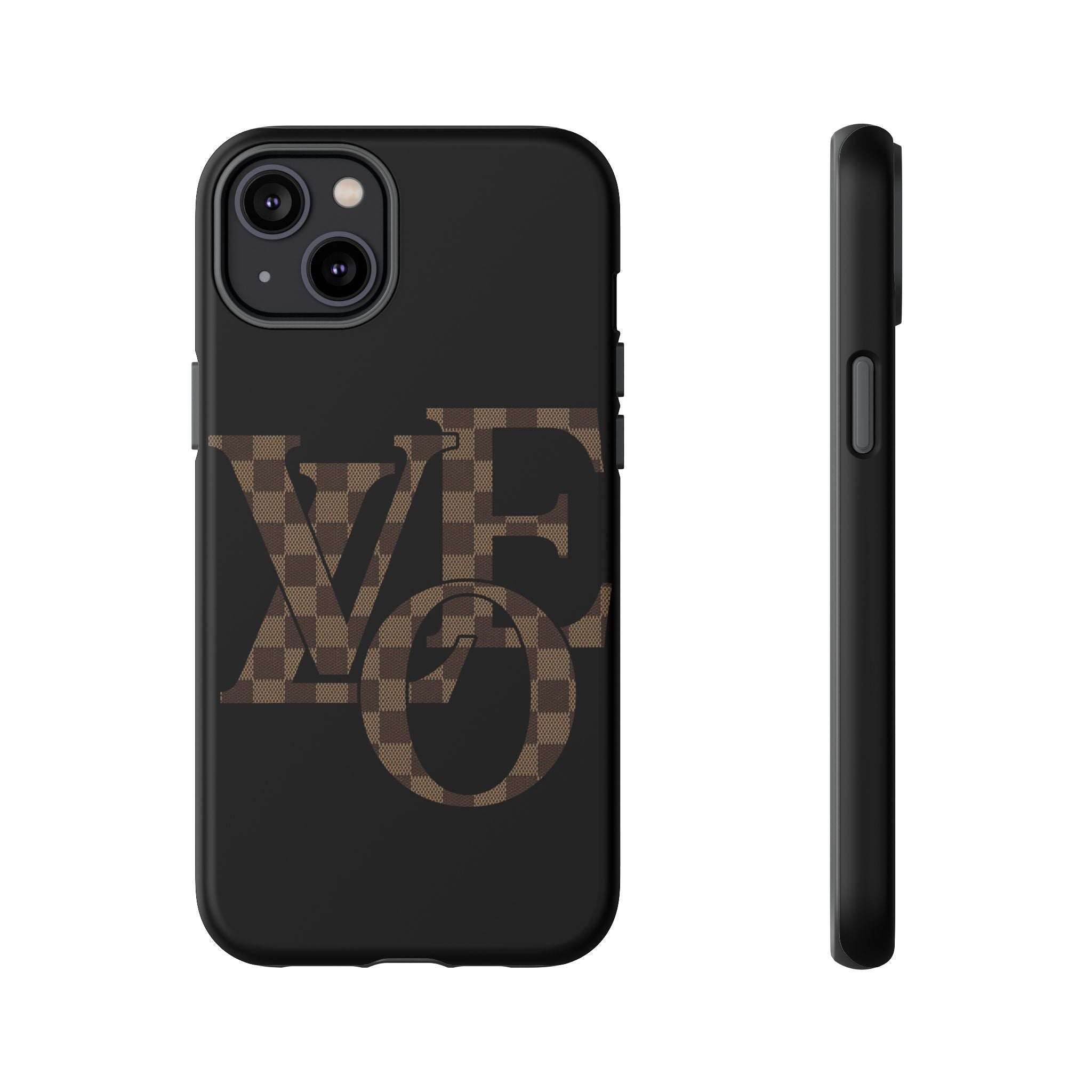 Black Tough Phone Case with Checkerboard "LOVE' Monogram — Protective iPhone Cover