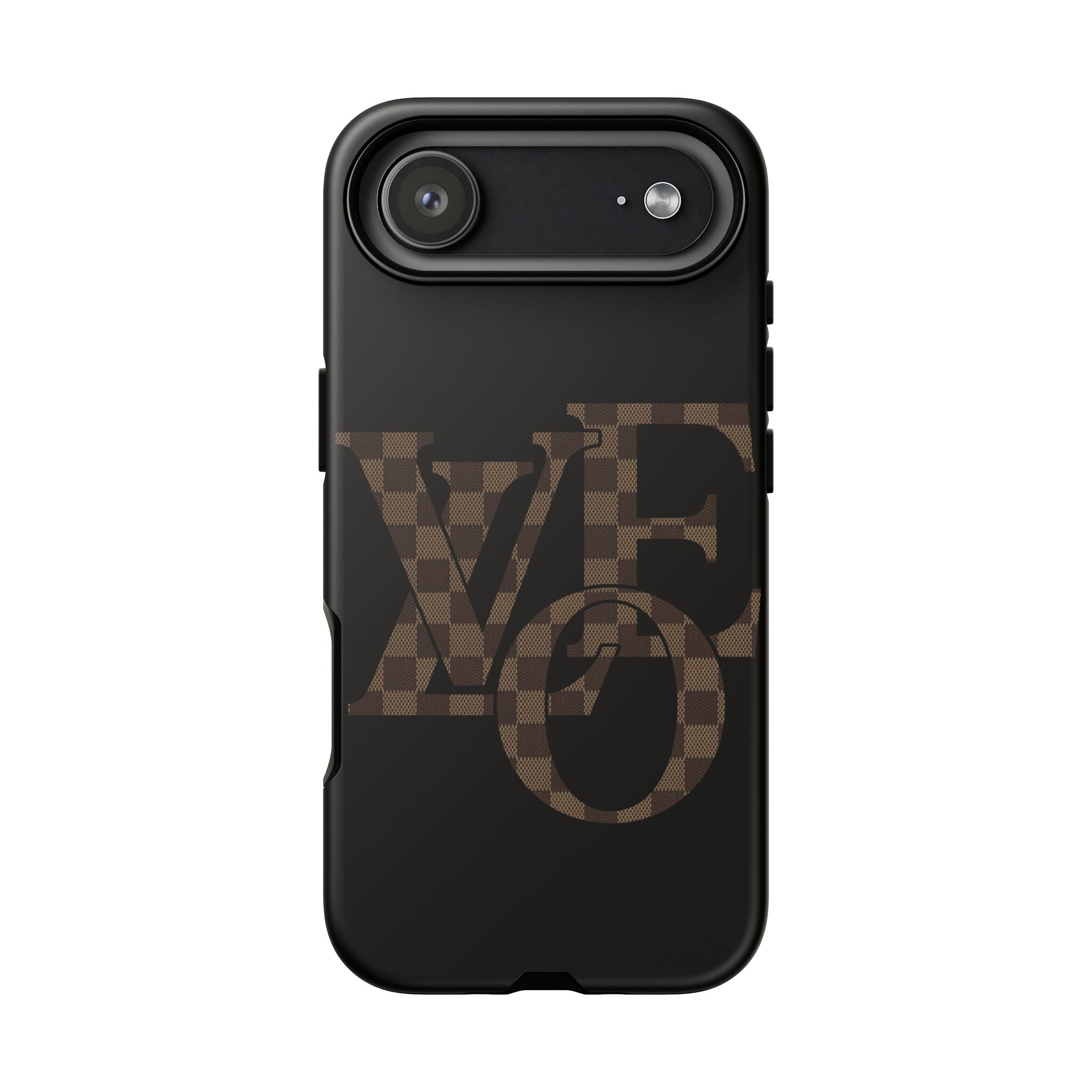 Black Tough Phone Case with Checkerboard "LOVE' Monogram — Protective iPhone Cover
