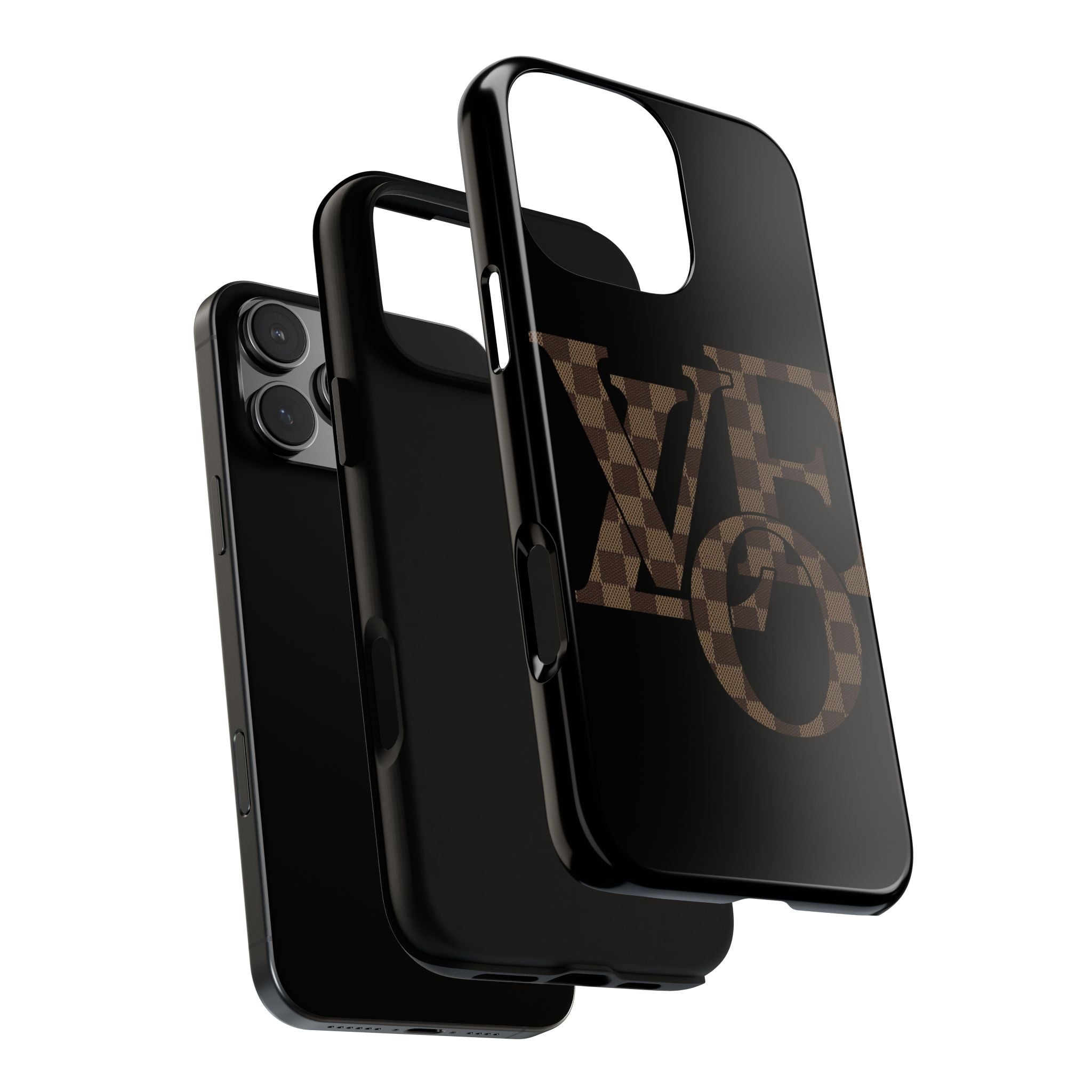 Black Tough Phone Case with Checkerboard "LOVE' Monogram — Protective iPhone Cover