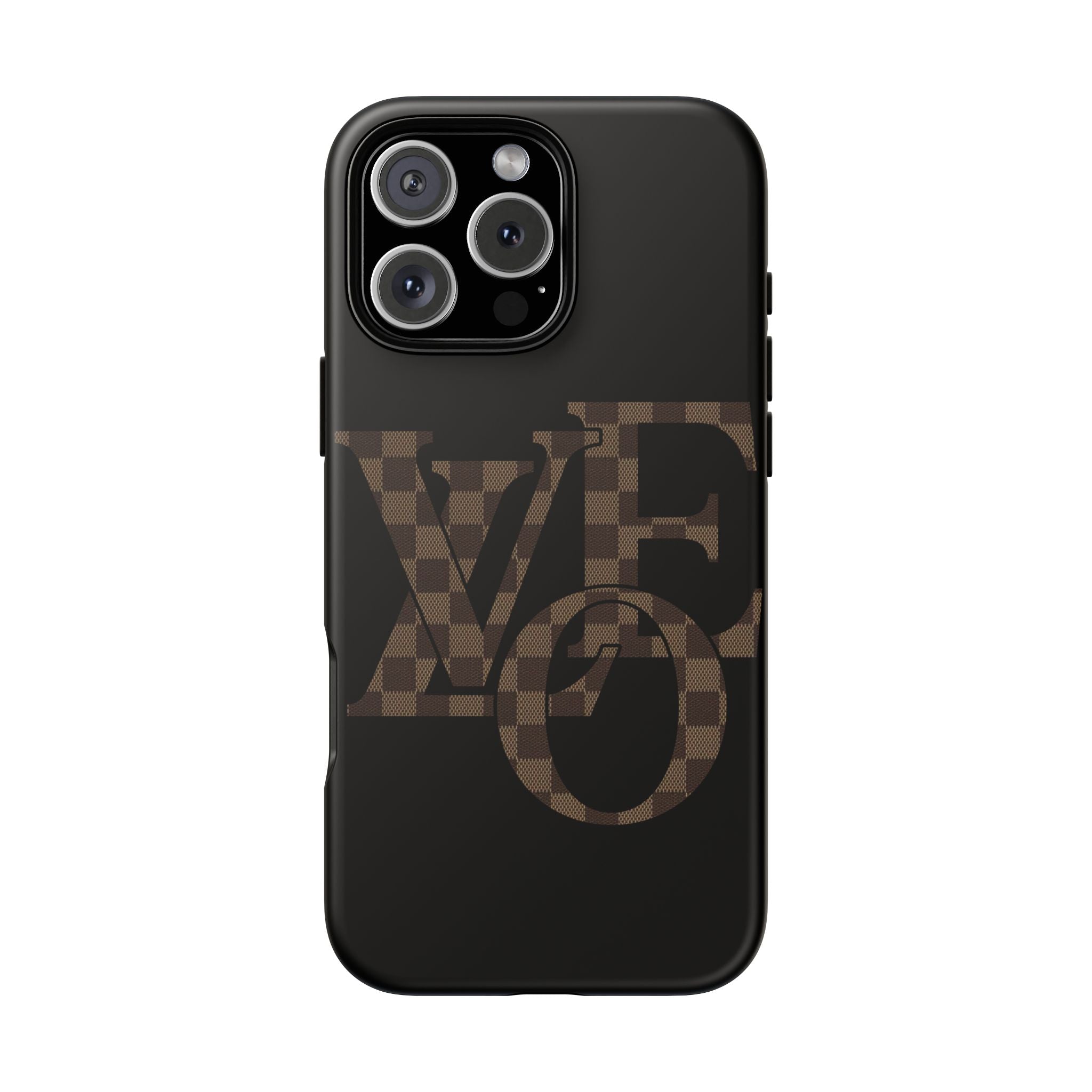 Black Tough Phone Case with Checkerboard "LOVE' Monogram — Protective iPhone Cover
