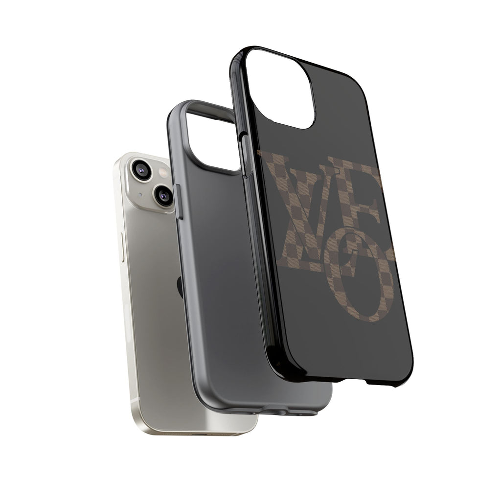 Black Tough Phone Case with Checkerboard "LOVE' Monogram — Protective iPhone Cover