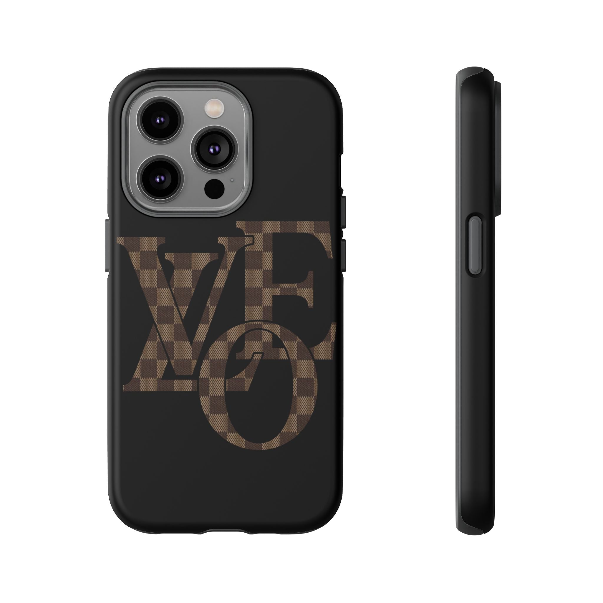 Black Tough Phone Case with Checkerboard "LOVE' Monogram — Protective iPhone Cover