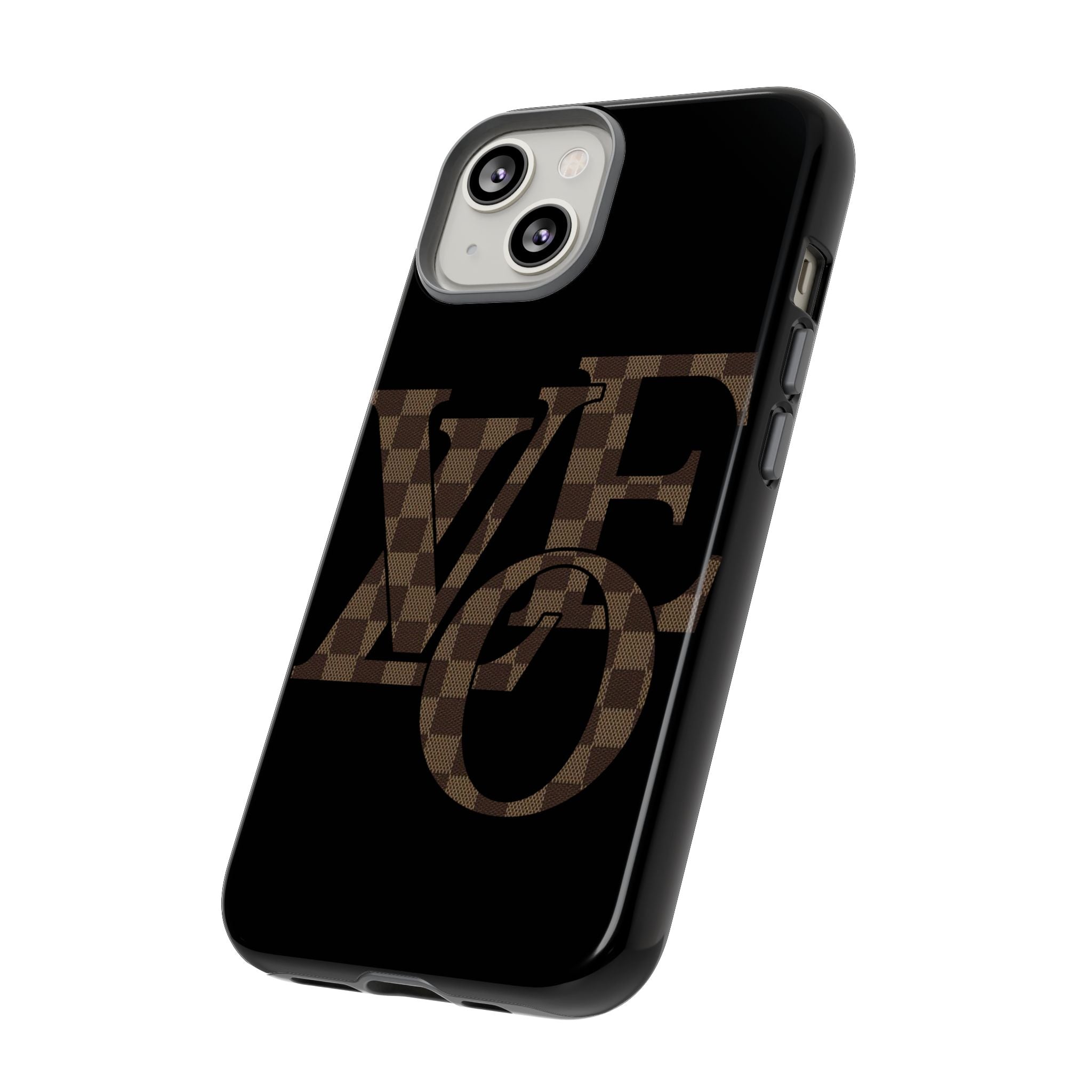 Black Tough Phone Case with Checkerboard "LOVE' Monogram — Protective iPhone Cover