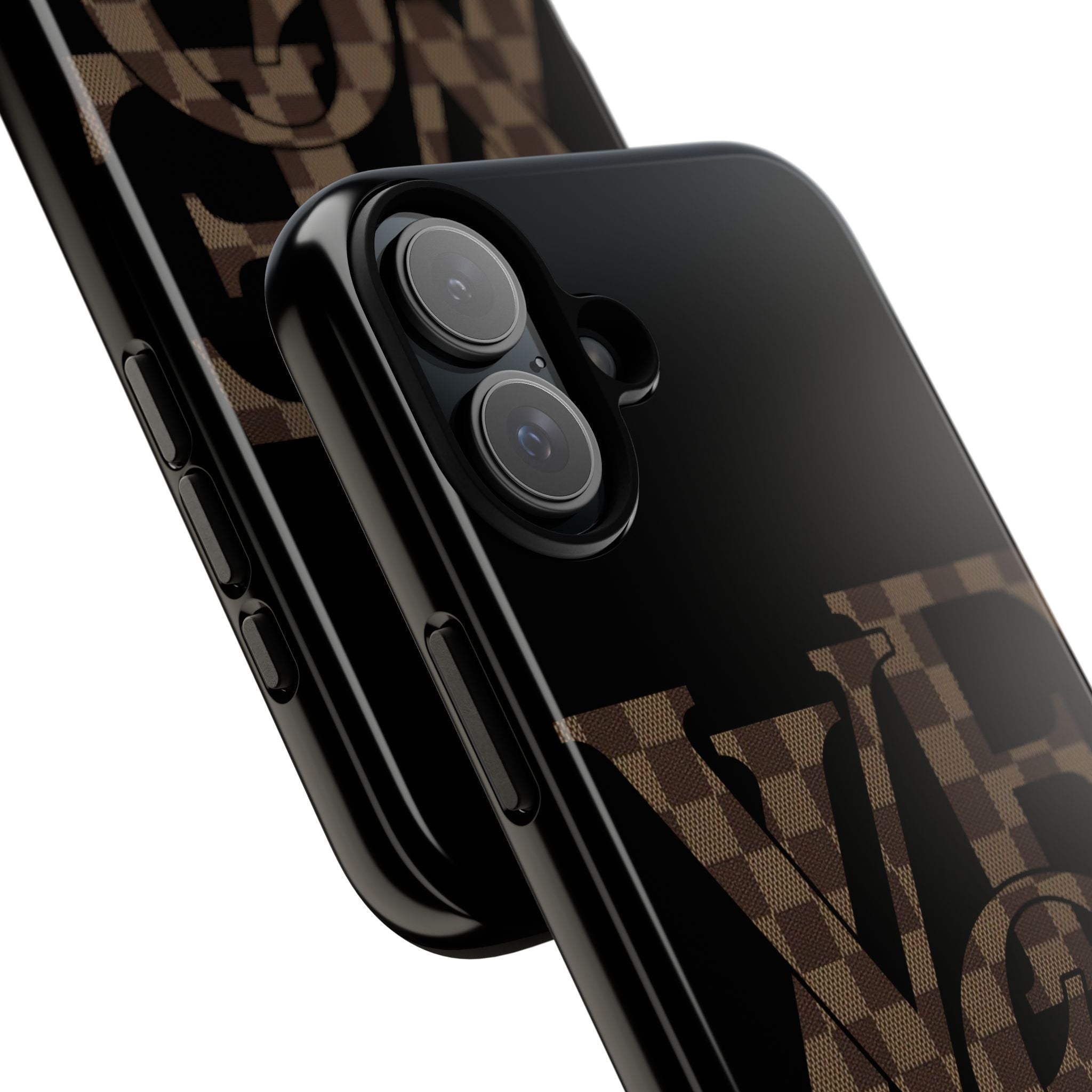 Black Tough Phone Case with Checkerboard "LOVE' Monogram — Protective iPhone Cover