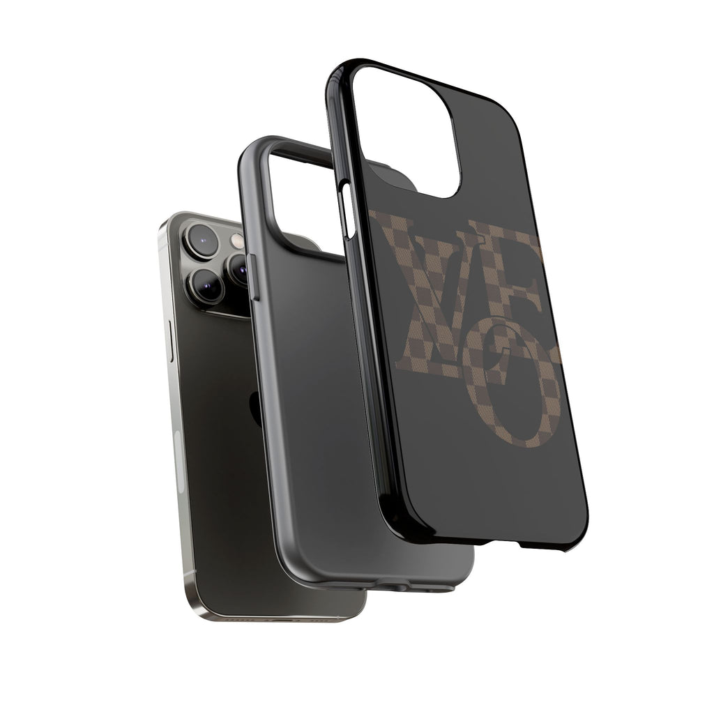 Black Tough Phone Case with Checkerboard "LOVE' Monogram — Protective iPhone Cover