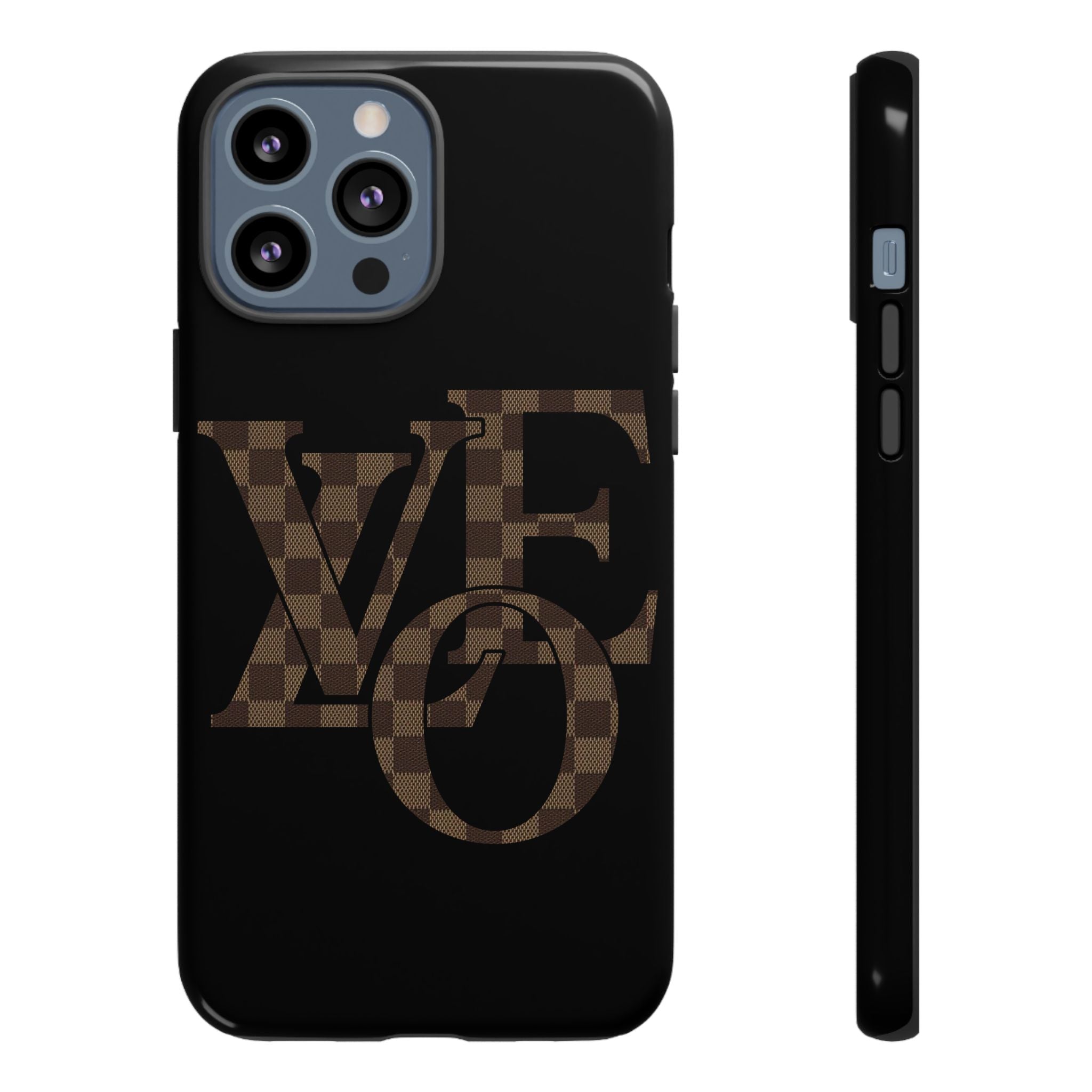 Black Tough Phone Case with Checkerboard "LOVE' Monogram — Protective iPhone Cover