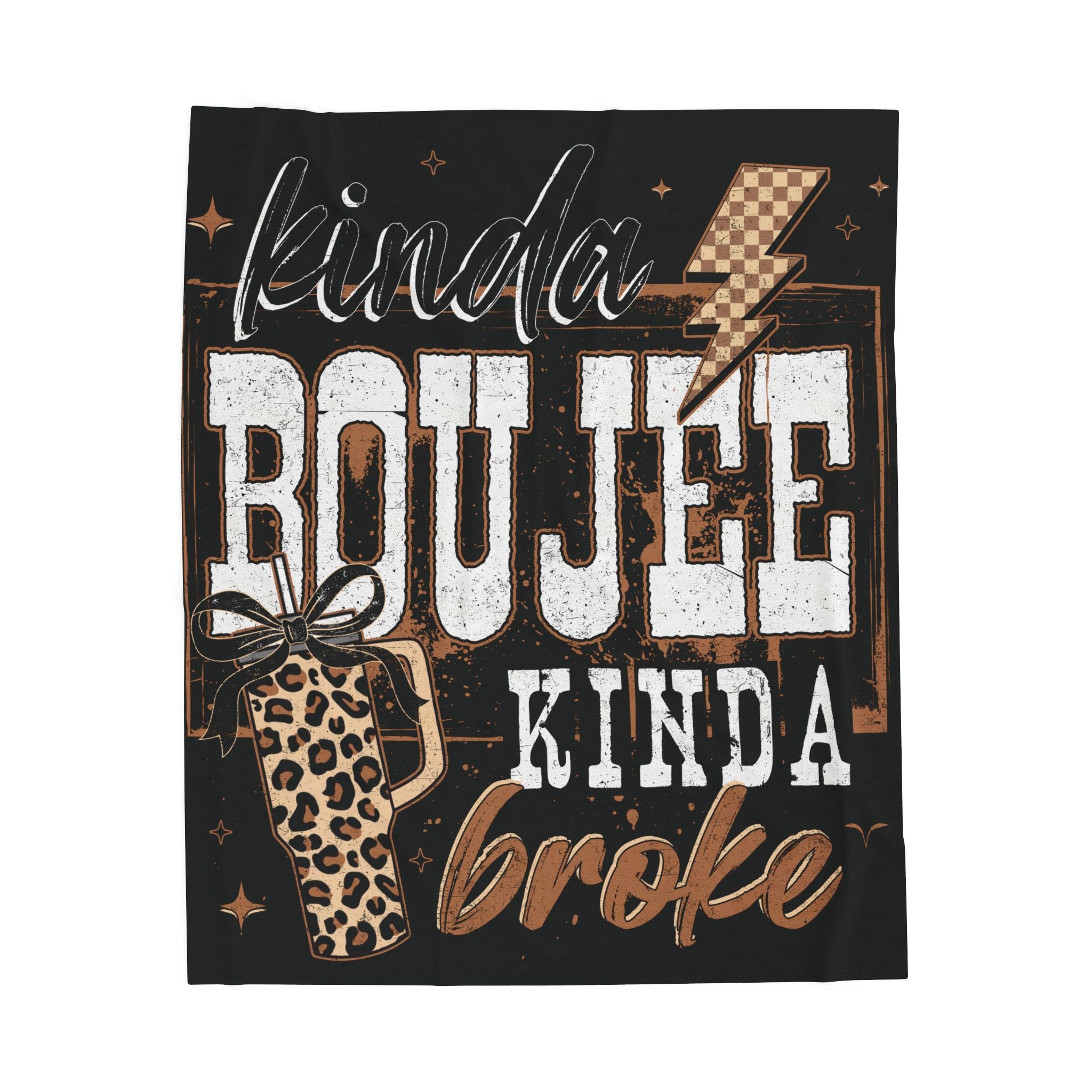Velveteen Plush Blanket — "Kinda Boujee Kinda Broke" Leopard Gift Throw