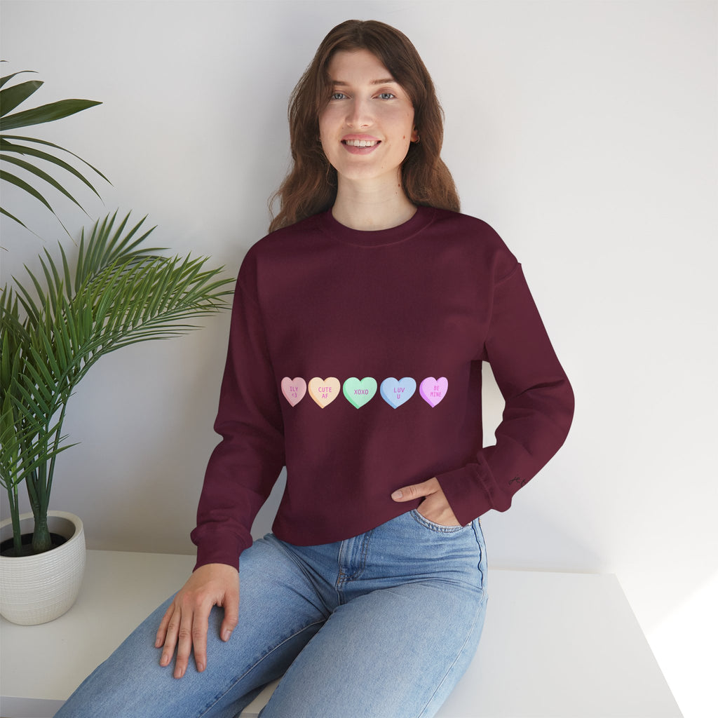 Pastel Conversation Hearts Crewneck Sweatshirt