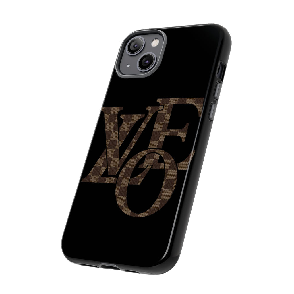 Black Tough Phone Case with Checkerboard "LOVE' Monogram — Protective iPhone Cover