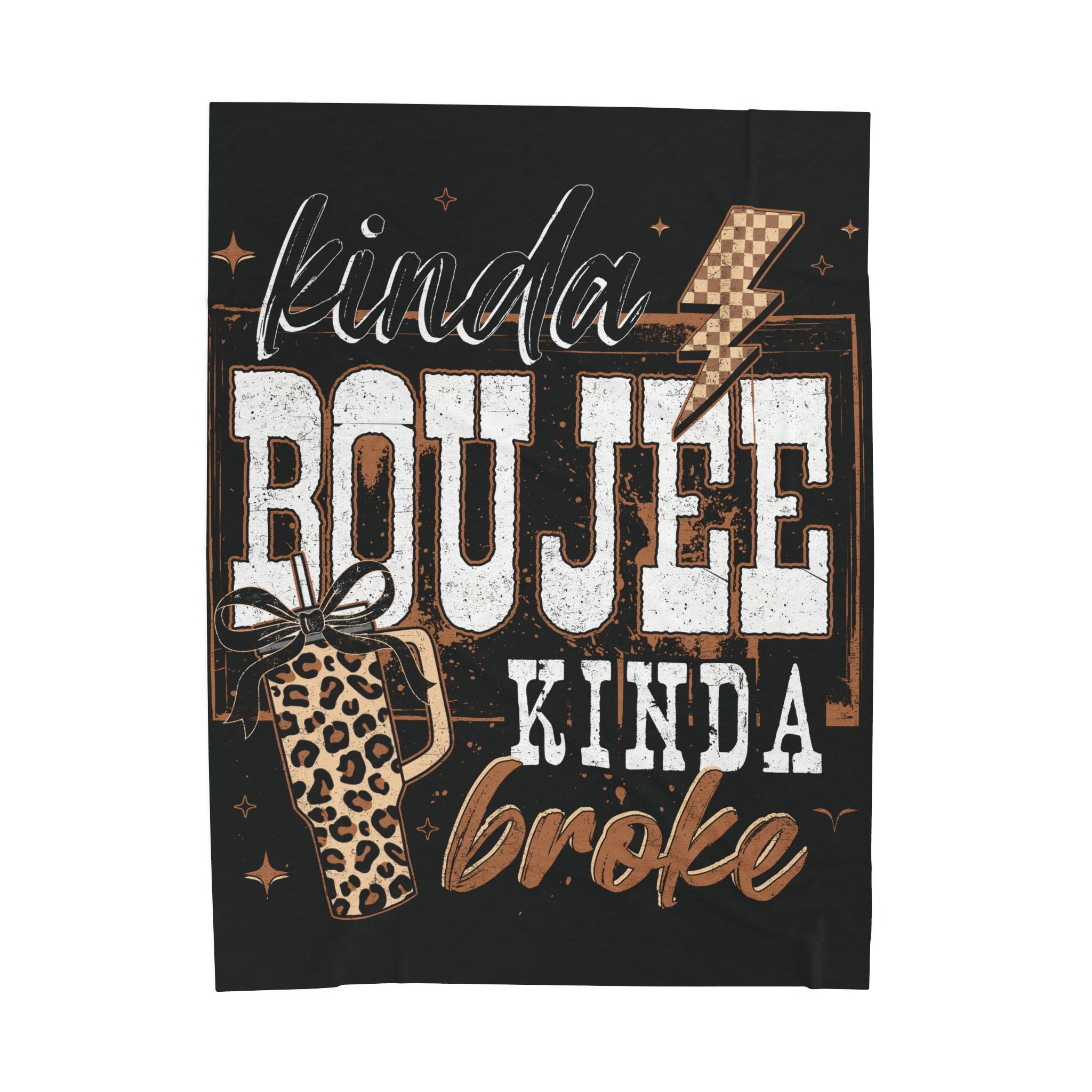 Velveteen Plush Blanket — "Kinda Boujee Kinda Broke" Leopard Gift Throw