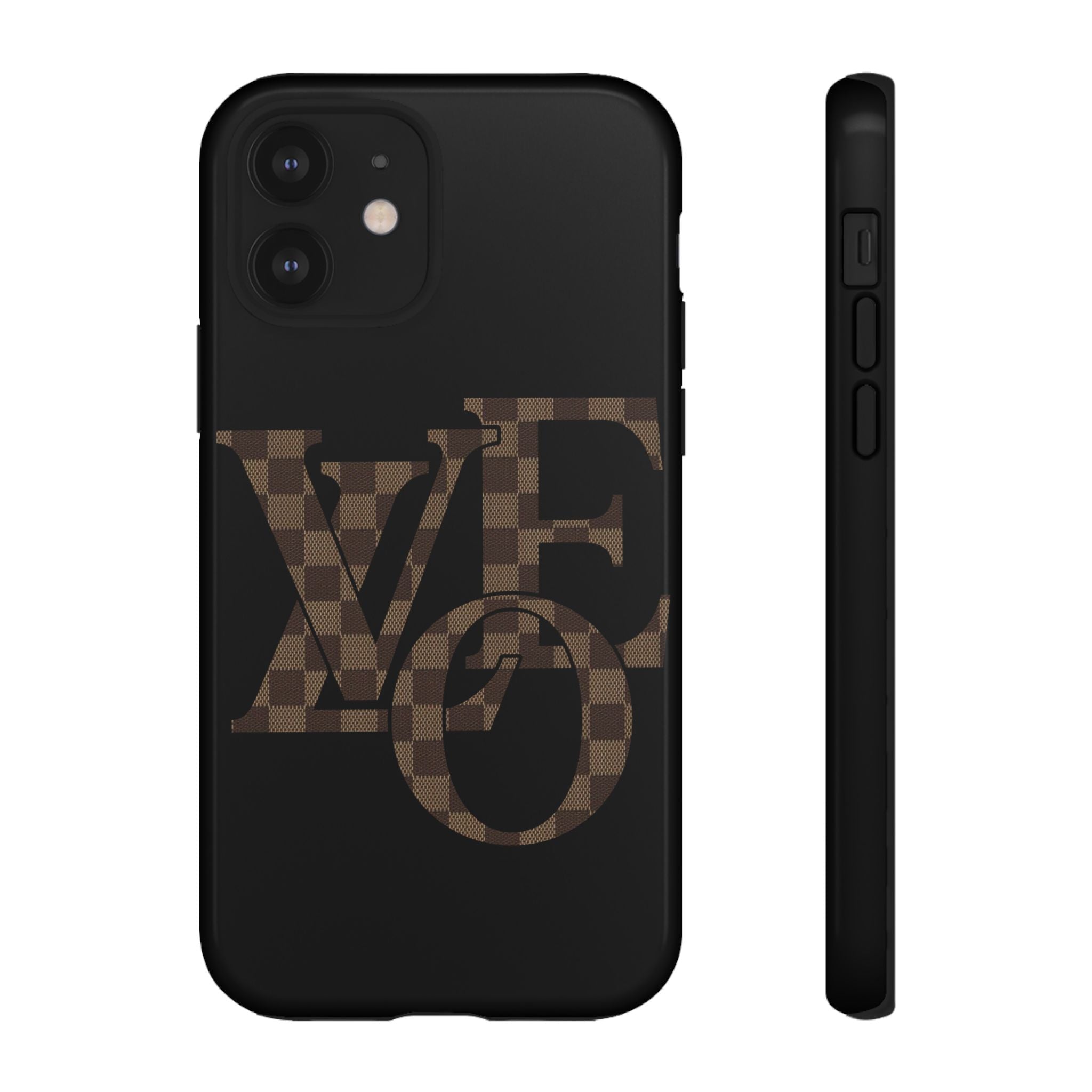Black Tough Phone Case with Checkerboard "LOVE' Monogram — Protective iPhone Cover