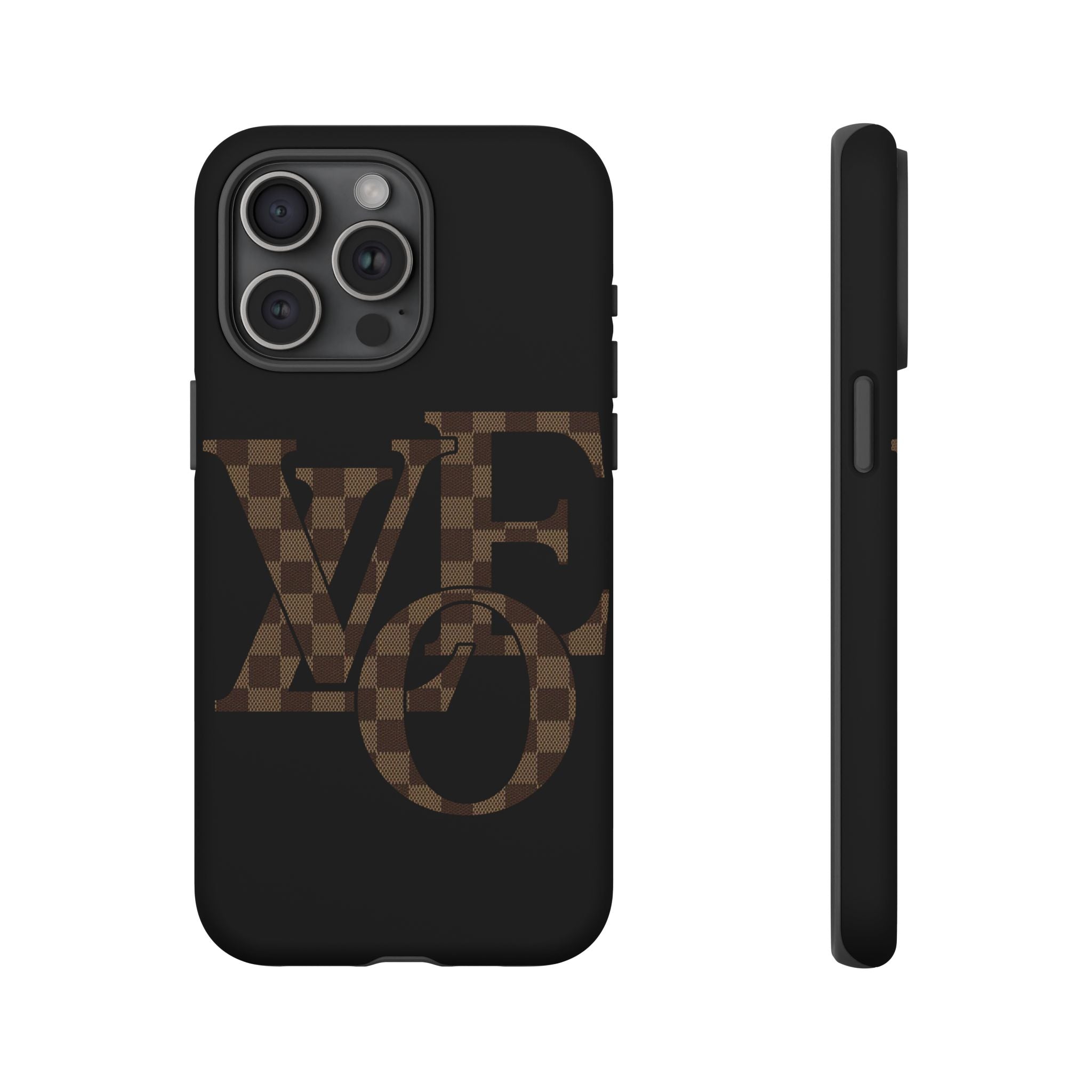 Black Tough Phone Case with Checkerboard "LOVE' Monogram — Protective iPhone Cover