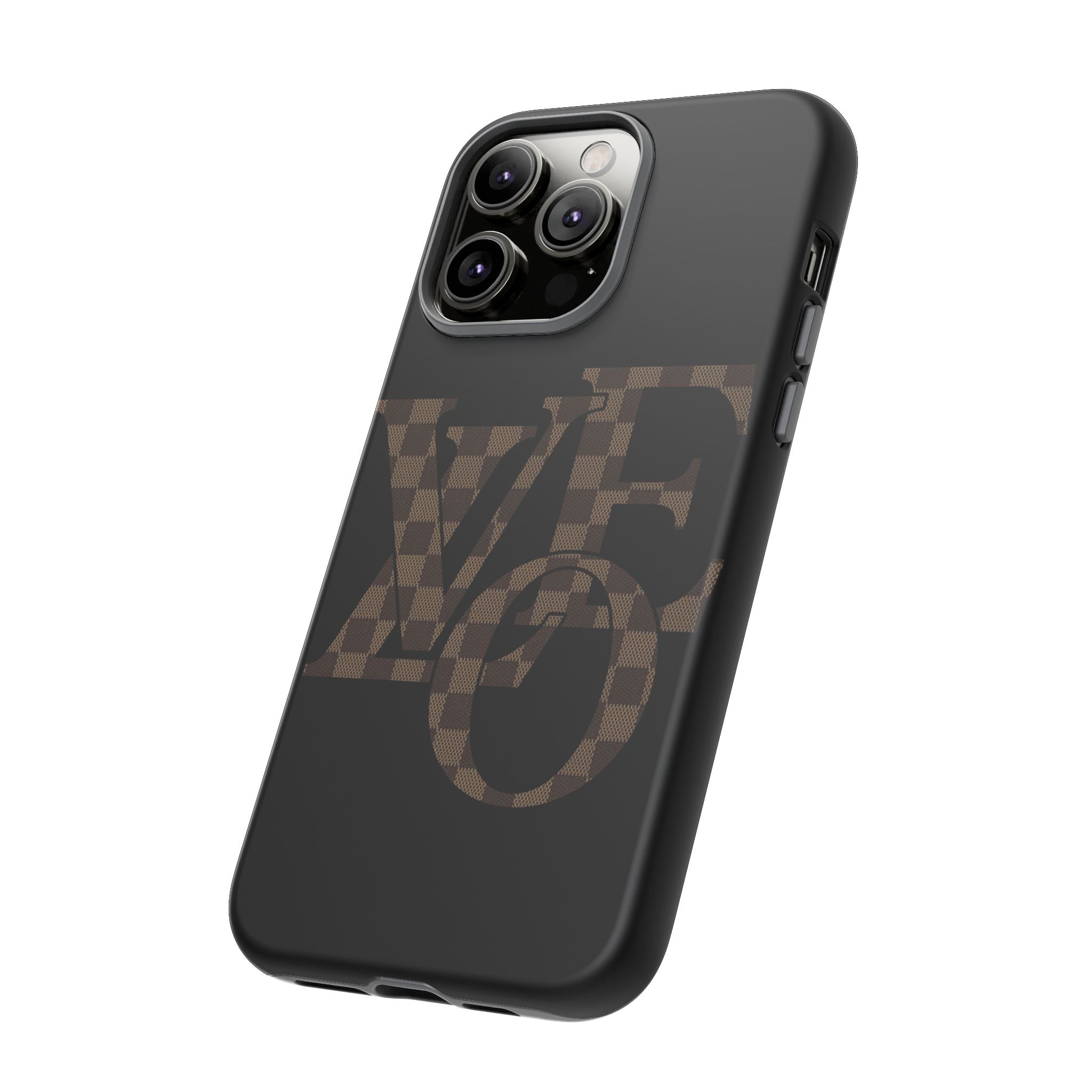 Black Tough Phone Case with Checkerboard "LOVE' Monogram — Protective iPhone Cover