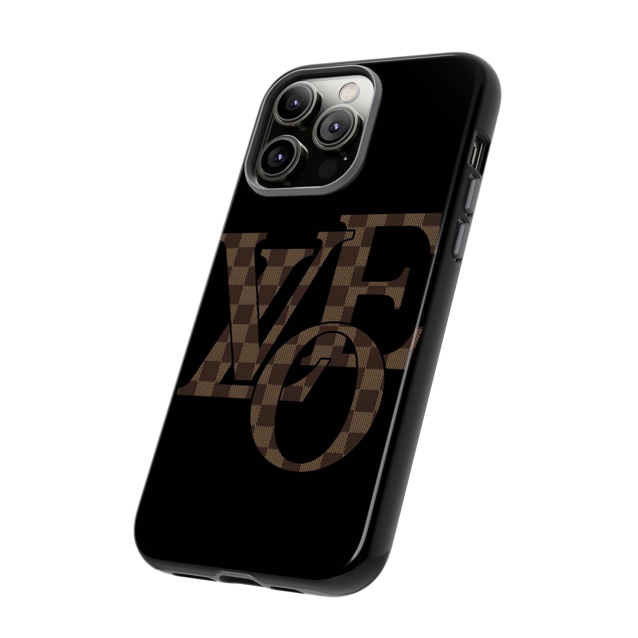 Black Tough Phone Case with Checkerboard "LOVE' Monogram — Protective iPhone Cover