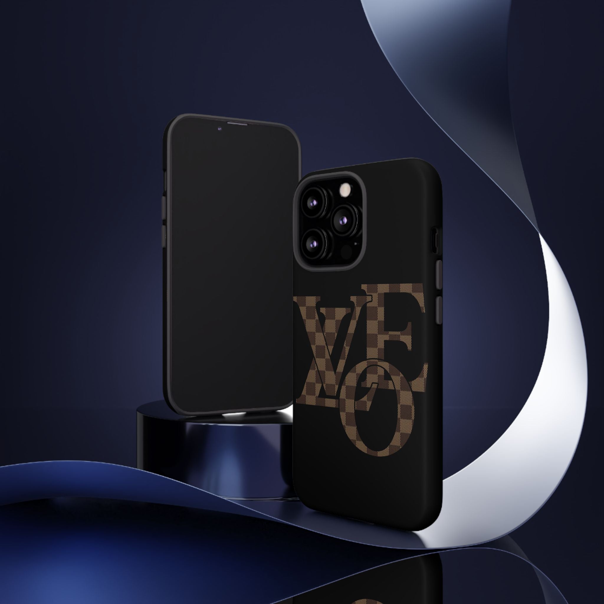 Black Tough Phone Case with Checkerboard "LOVE' Monogram — Protective iPhone Cover