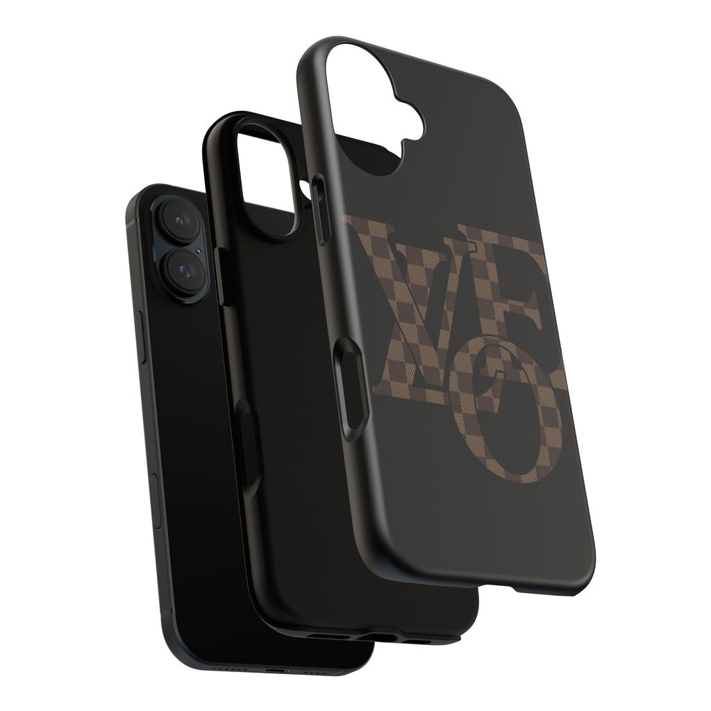 Black Tough Phone Case with Checkerboard "LOVE' Monogram — Protective iPhone Cover