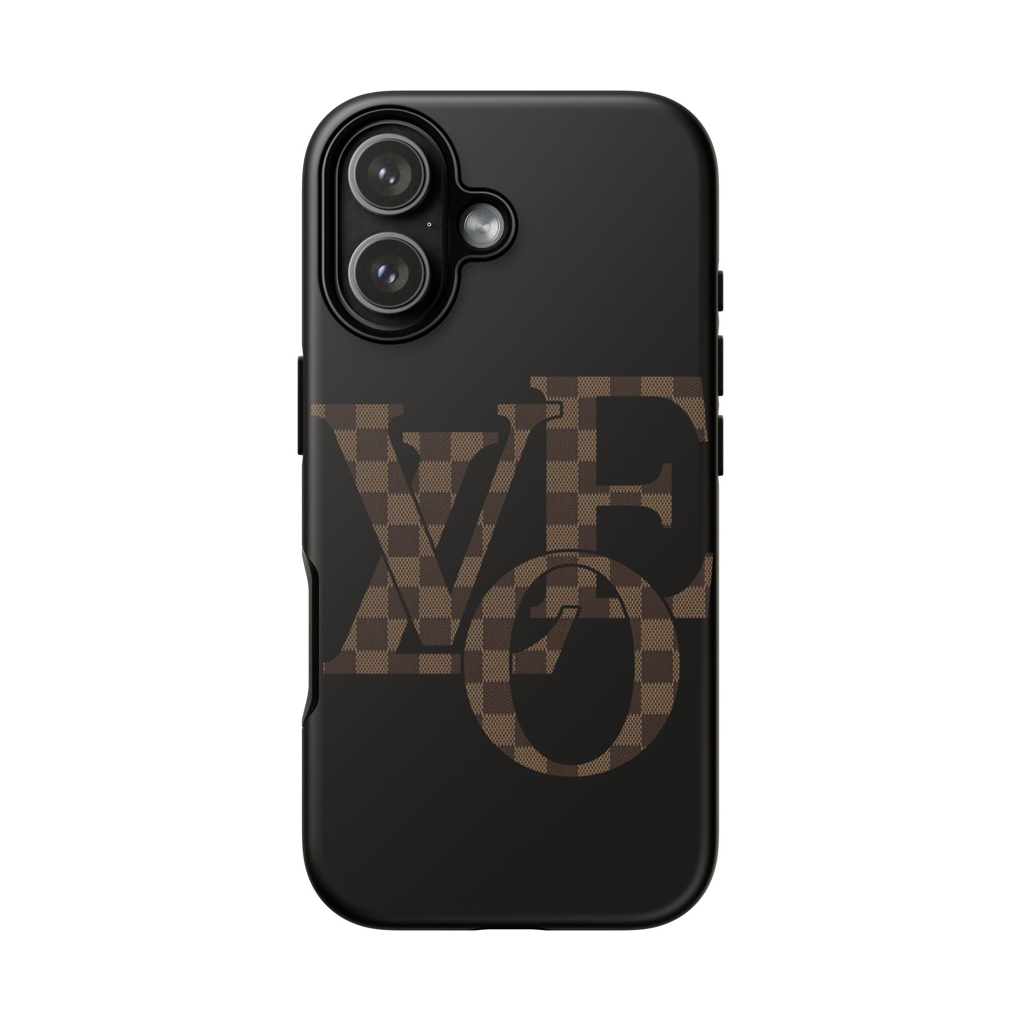 Black Tough Phone Case with Checkerboard "LOVE' Monogram — Protective iPhone Cover