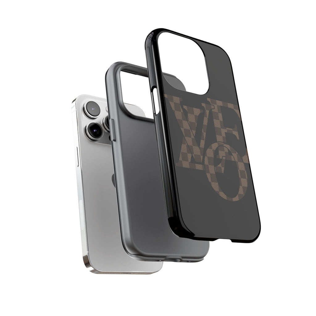 Black Tough Phone Case with Checkerboard "LOVE' Monogram — Protective iPhone Cover