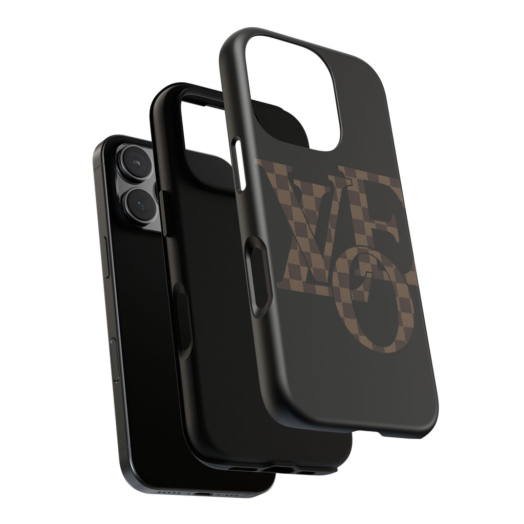 Black Tough Phone Case with Checkerboard "LOVE' Monogram — Protective iPhone Cover