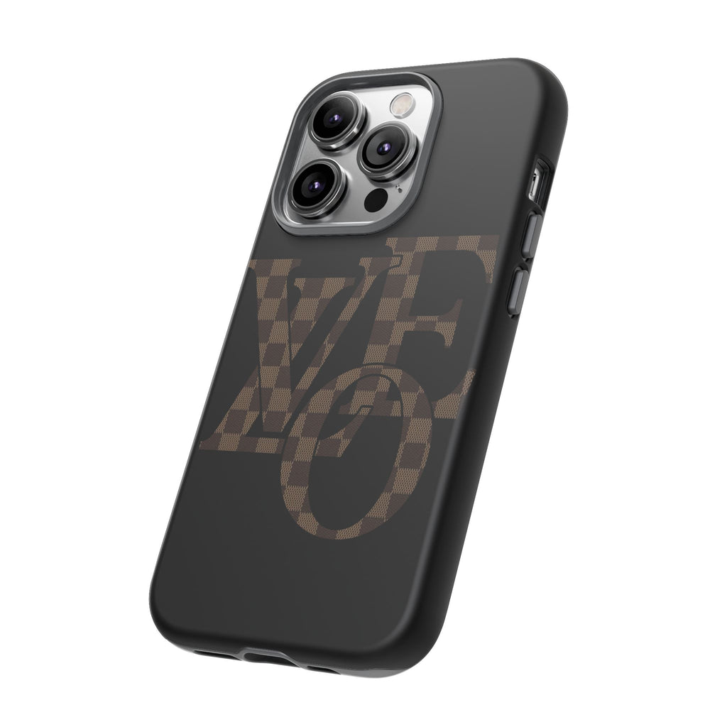 Black Tough Phone Case with Checkerboard "LOVE' Monogram — Protective iPhone Cover