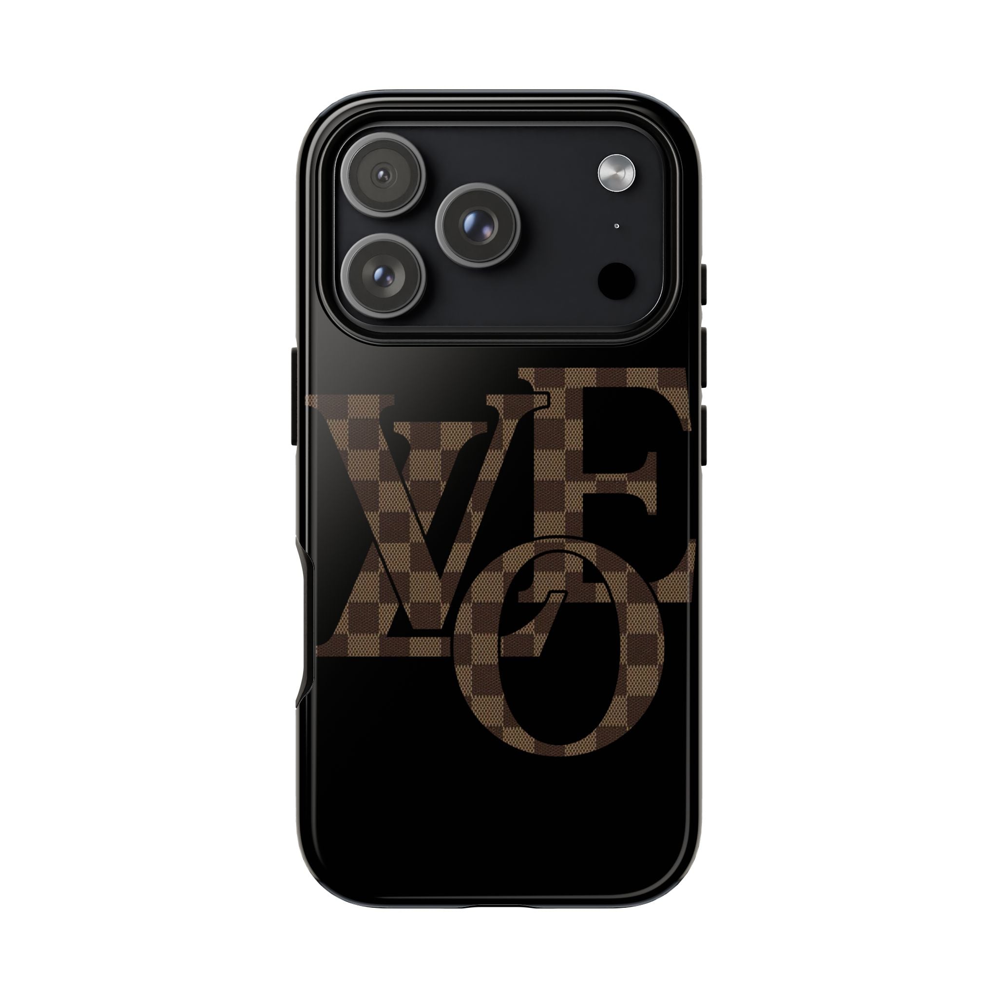 Black Tough Phone Case with Checkerboard "LOVE' Monogram — Protective iPhone Cover