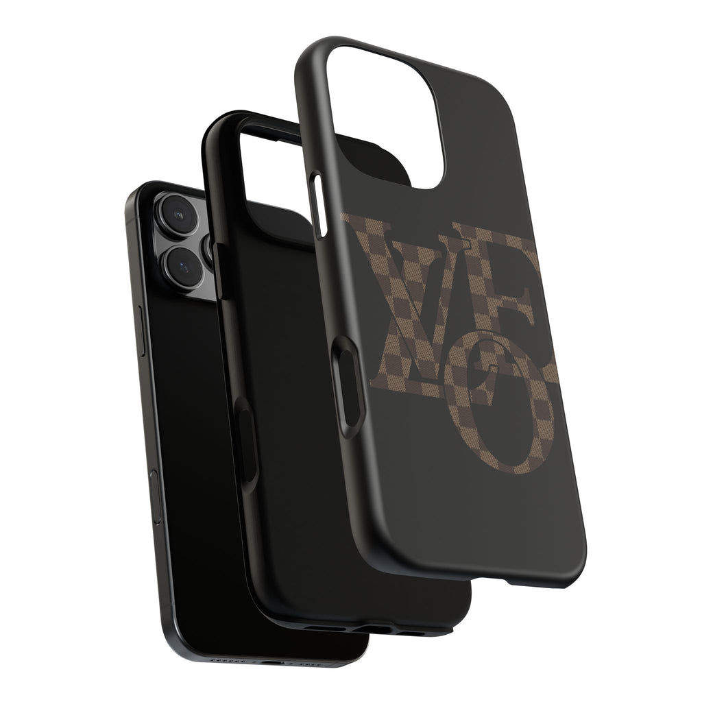 Black Tough Phone Case with Checkerboard "LOVE' Monogram — Protective iPhone Cover