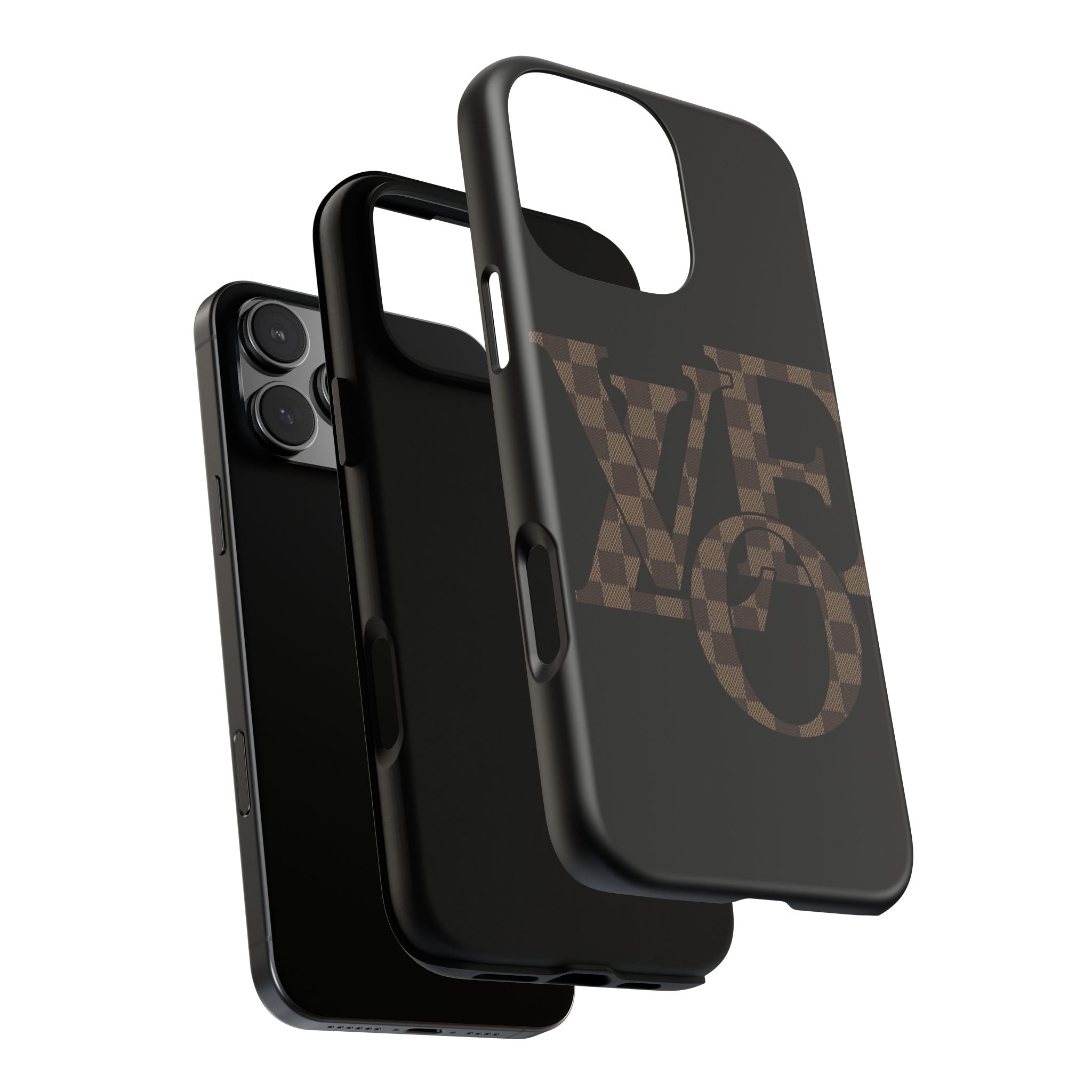 Black Tough Phone Case with Checkerboard "LOVE' Monogram — Protective iPhone Cover