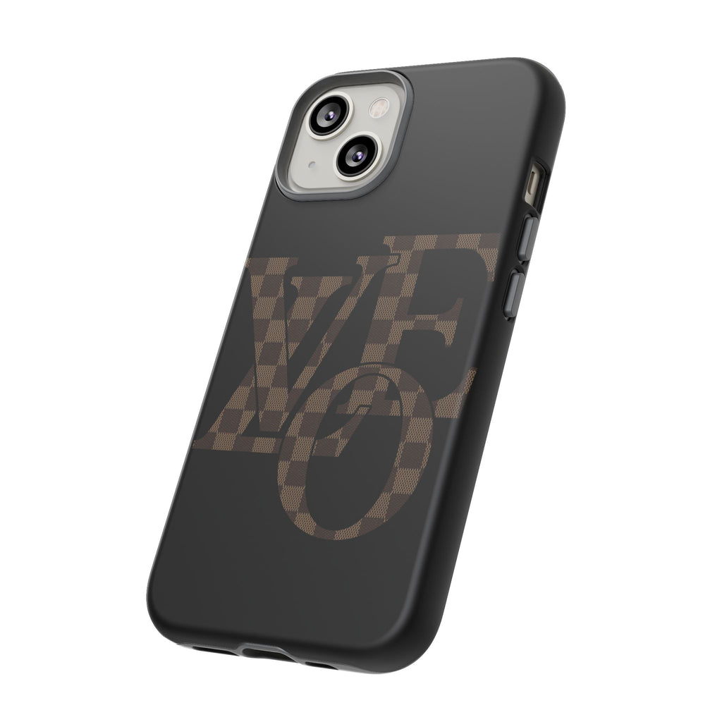 Black Tough Phone Case with Checkerboard "LOVE' Monogram — Protective iPhone Cover