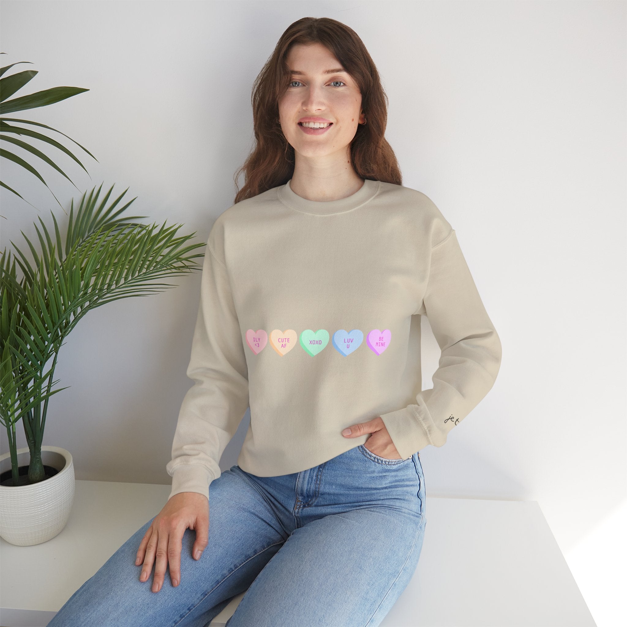 Pastel Conversation Hearts Crewneck Sweatshirt